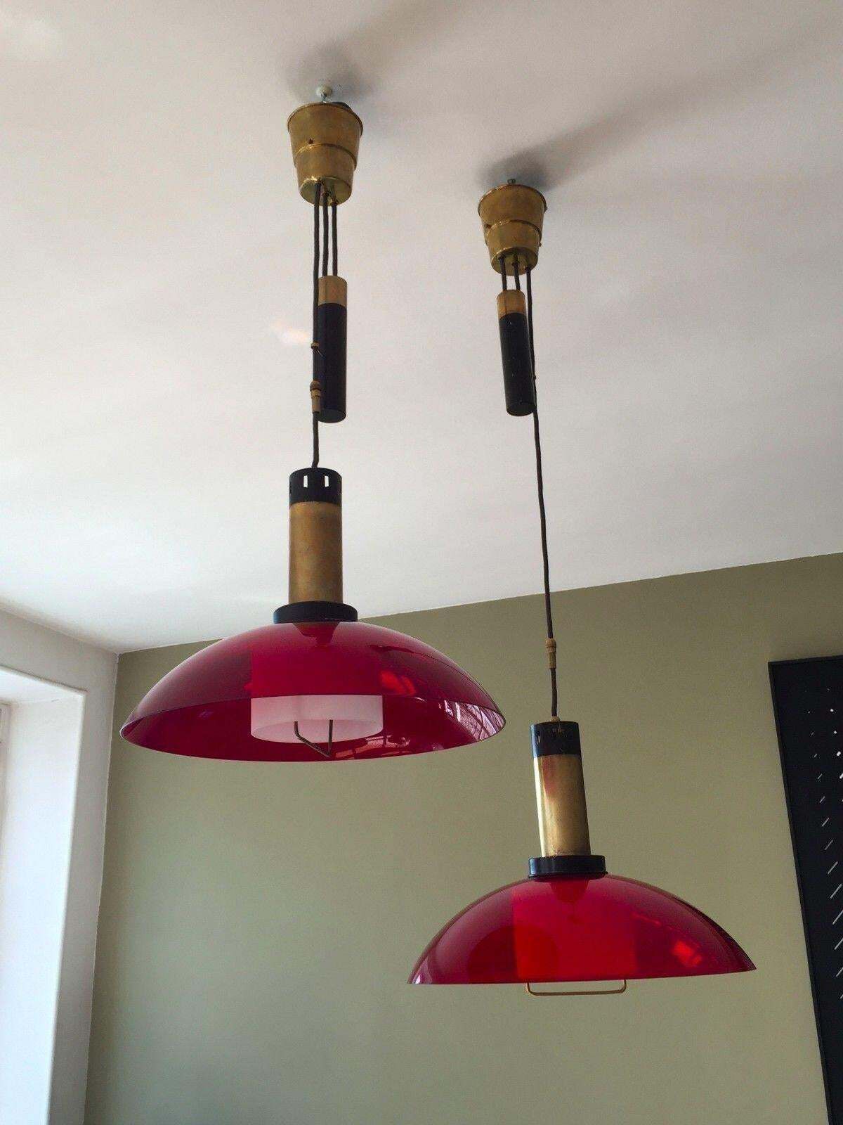 Pair Of Mid Century Modern Space Age Ceiling Lights By Stilux, Italy 1950s photo Lighting