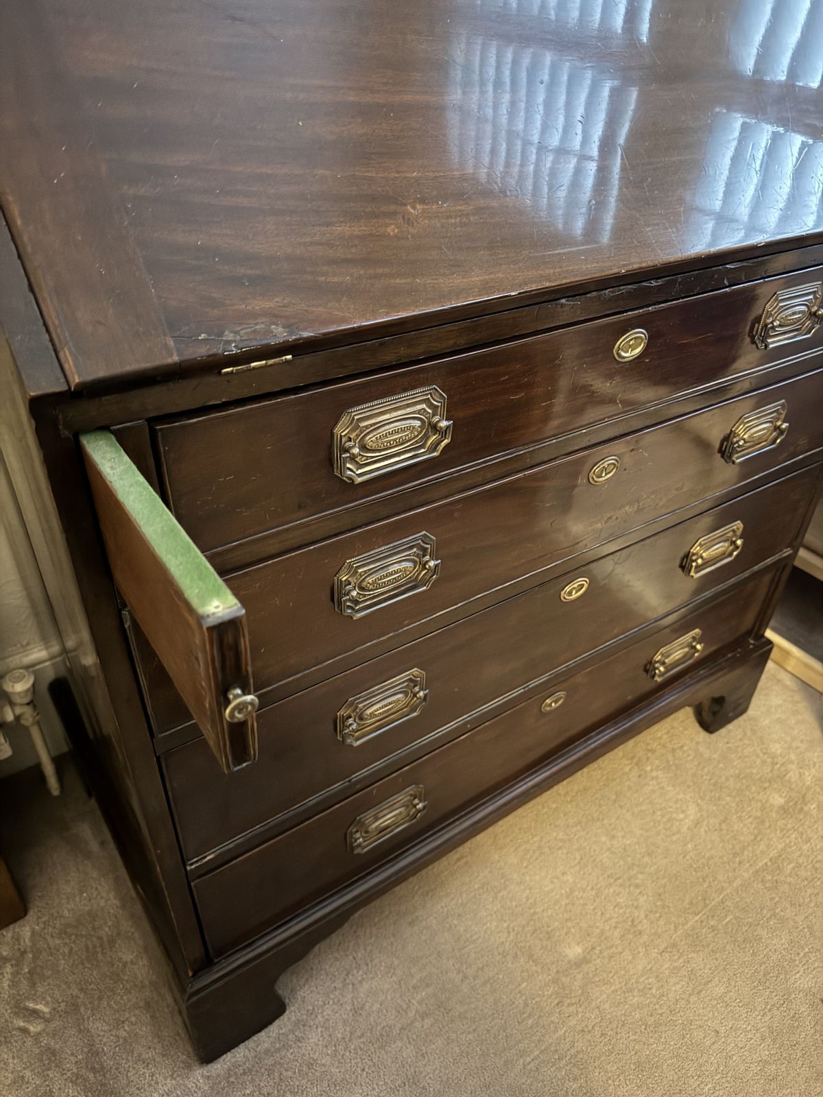 Beautiful Antique Wooden Bureau – Classic Drop Front Writing Desk photo furniture
