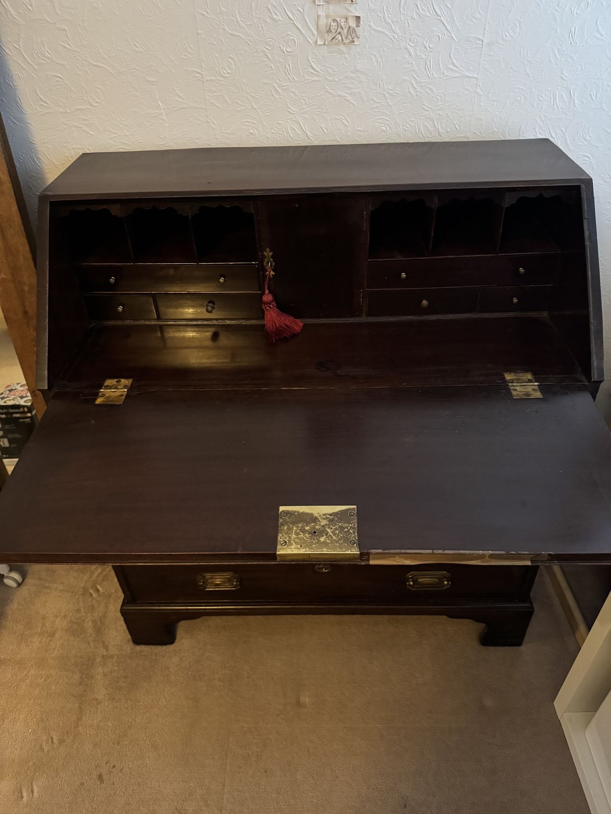 Beautiful Antique Wooden Bureau – Classic Drop Front Writing Desk photo 500.0