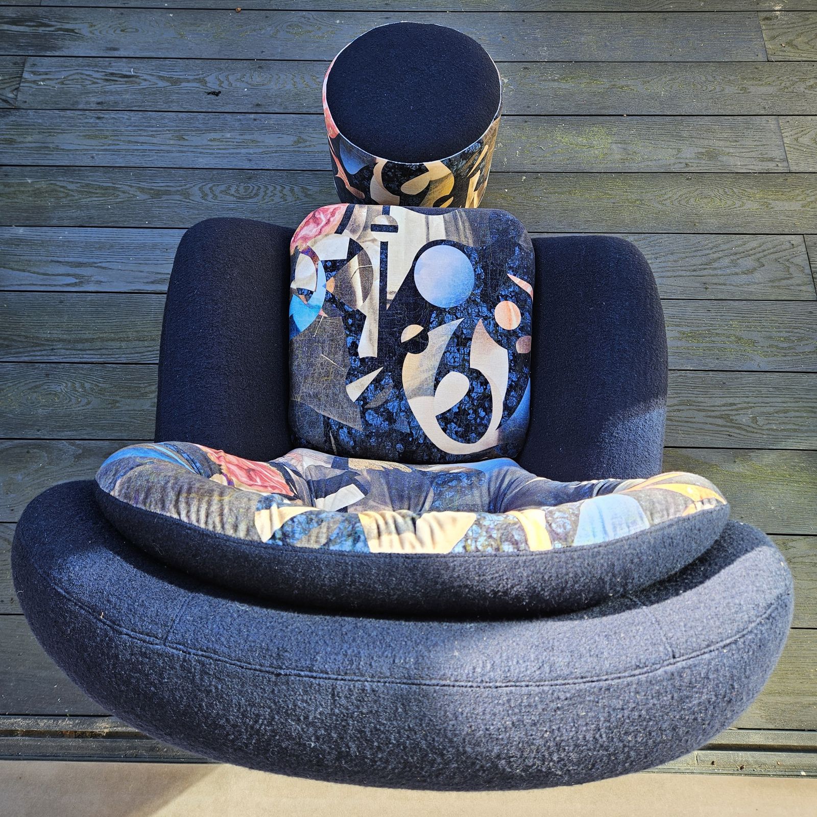 Vintage Mid Century Swivel And Tilt Chair With Pouffe. Each Newly Reupholstered. photo for sale