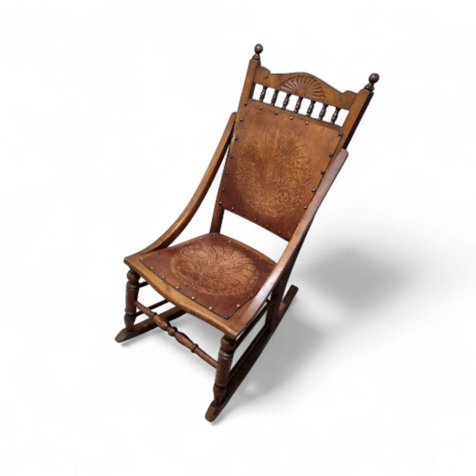 Antique Edwardian Century Beech Floral Occasional Rocking Chair