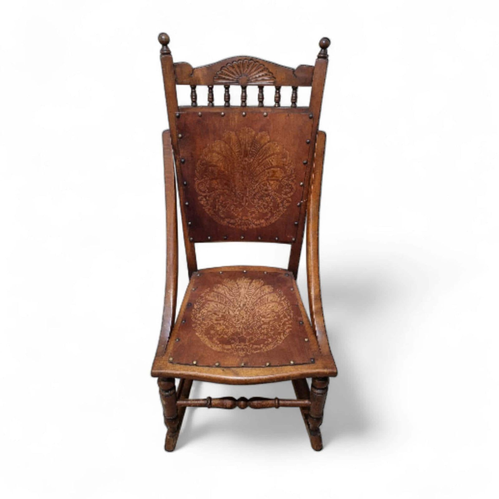 Antique Edwardian Century Beech Floral Occasional Rocking Chair photo 256.0