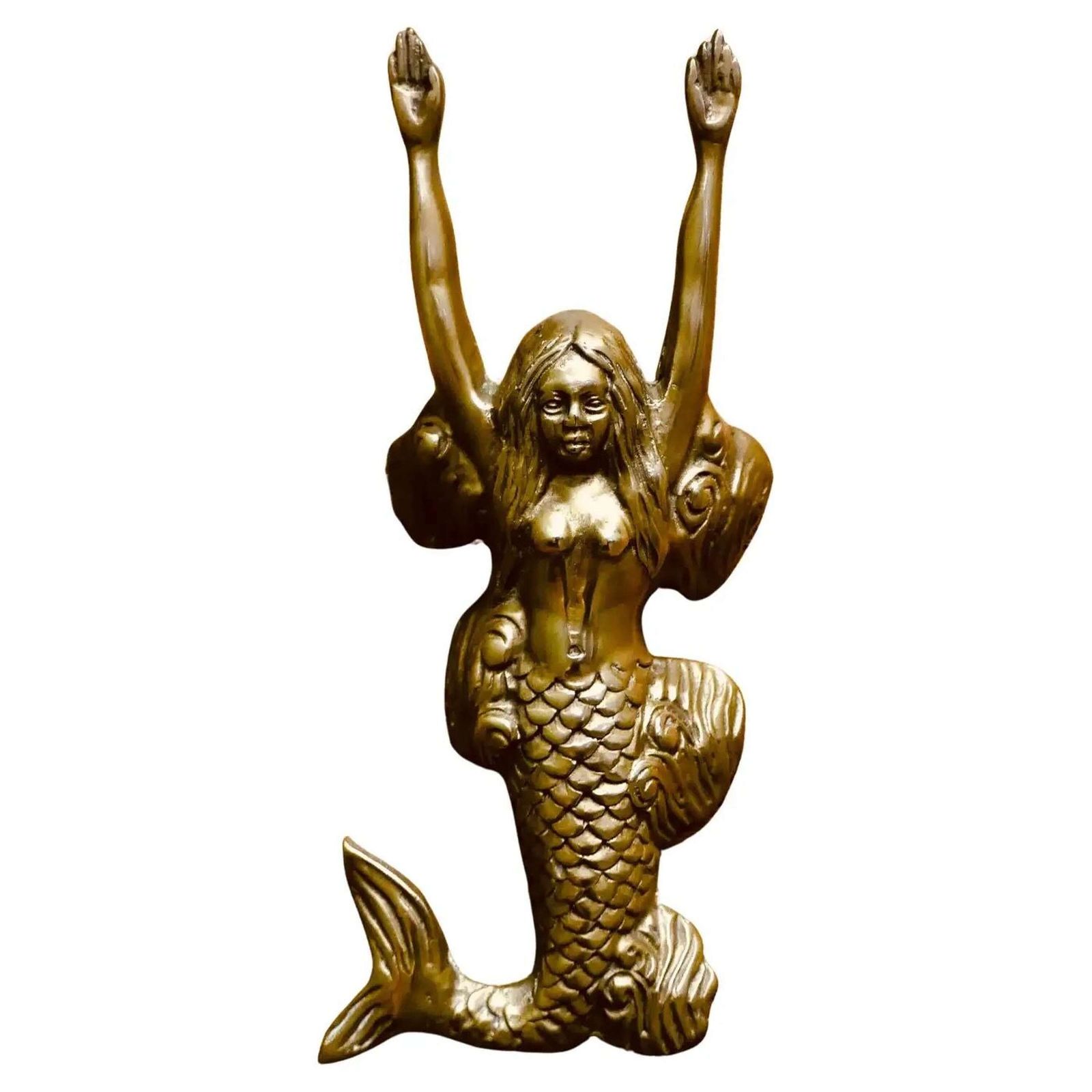 A Brass Door Knocker In The Shape Of A Mermaid