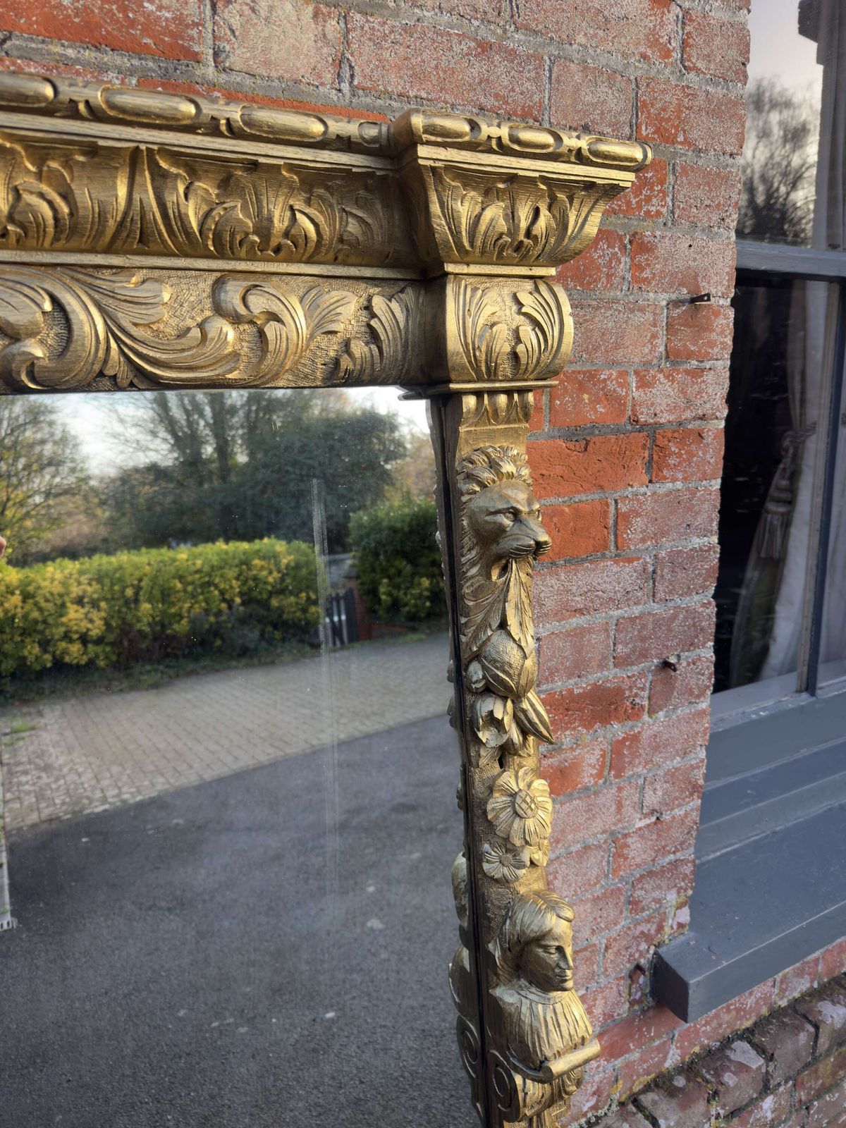 An Exceptional Large Antique English 19th C Carved Oak Gilt Overmantle Mirror. photo furniture