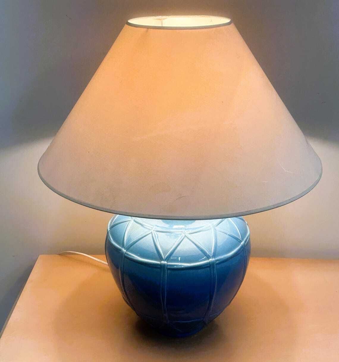 Louis Drimmer French Ceramic Lamp – Blue Glazed Base, 1980s. France photo for sale