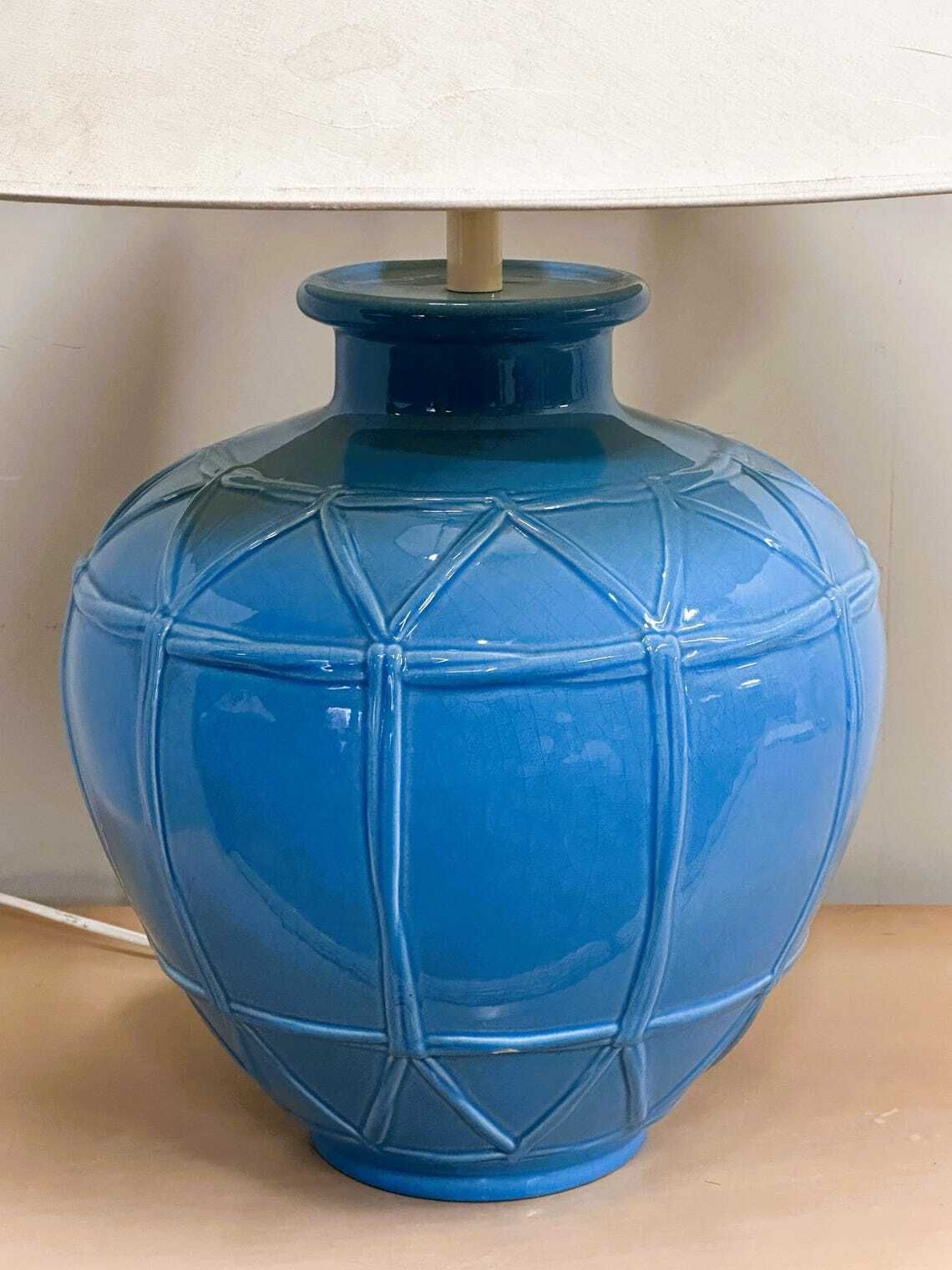 Louis Drimmer French Ceramic Lamp – Blue Glazed Base, 1980s. France photo buy
