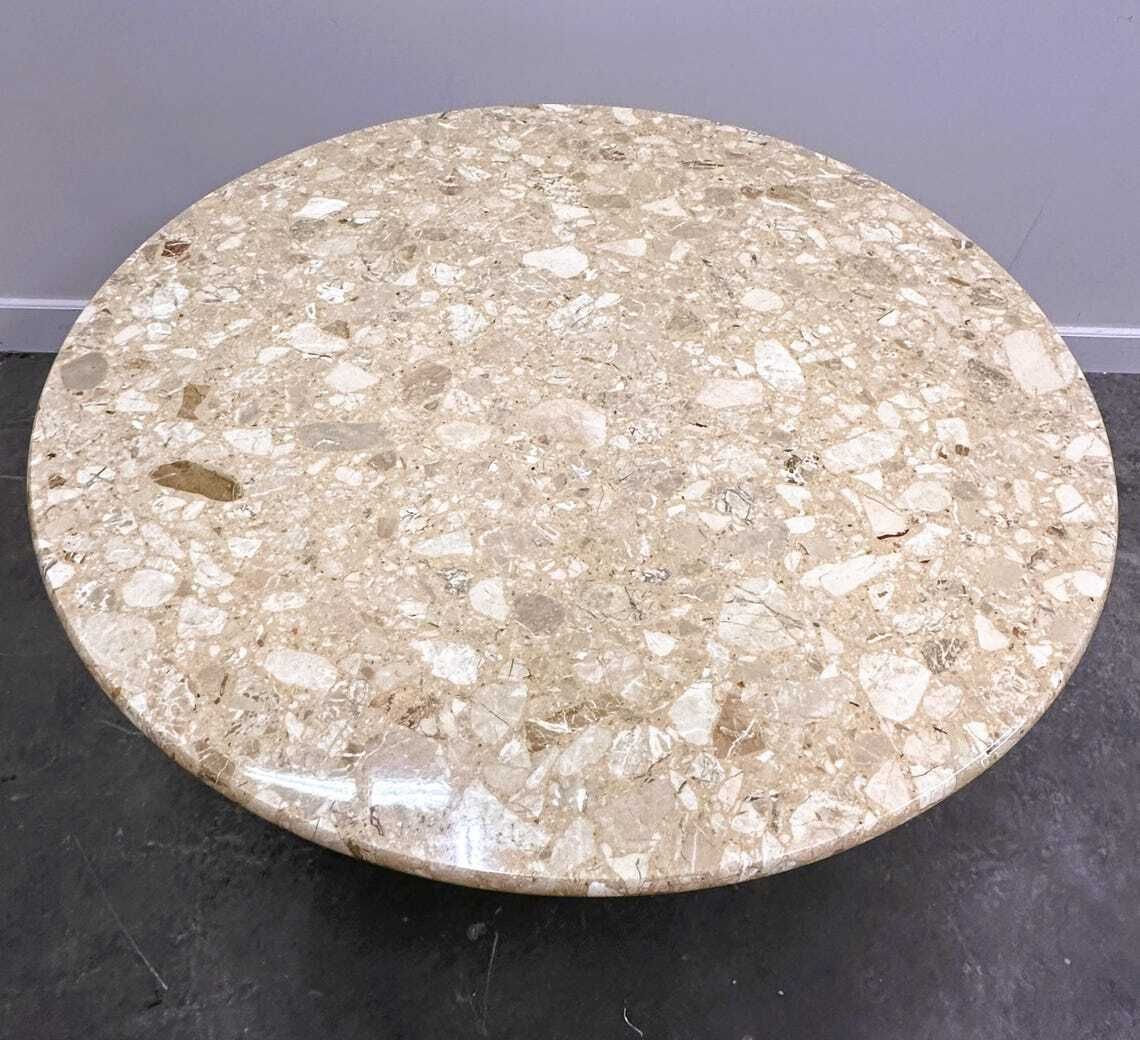 Round Breccia Marble Pedestal Table | 1980s Vintage Stone Dining Table | Postmodern Sculptural Design photo Furniture