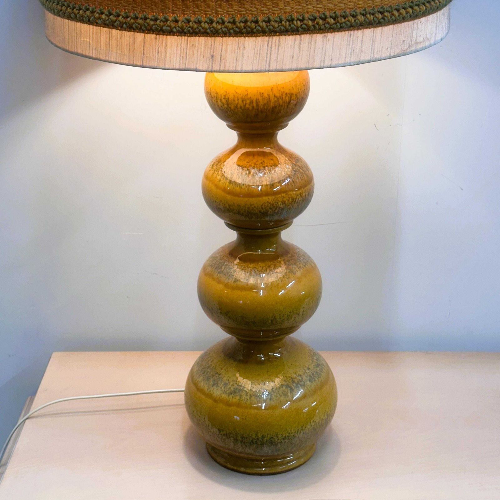 Kaiser Leuchten 1970s Large Mustard Ceramic Lamp – German Vintage Sculptural Table Lamp photo vintage