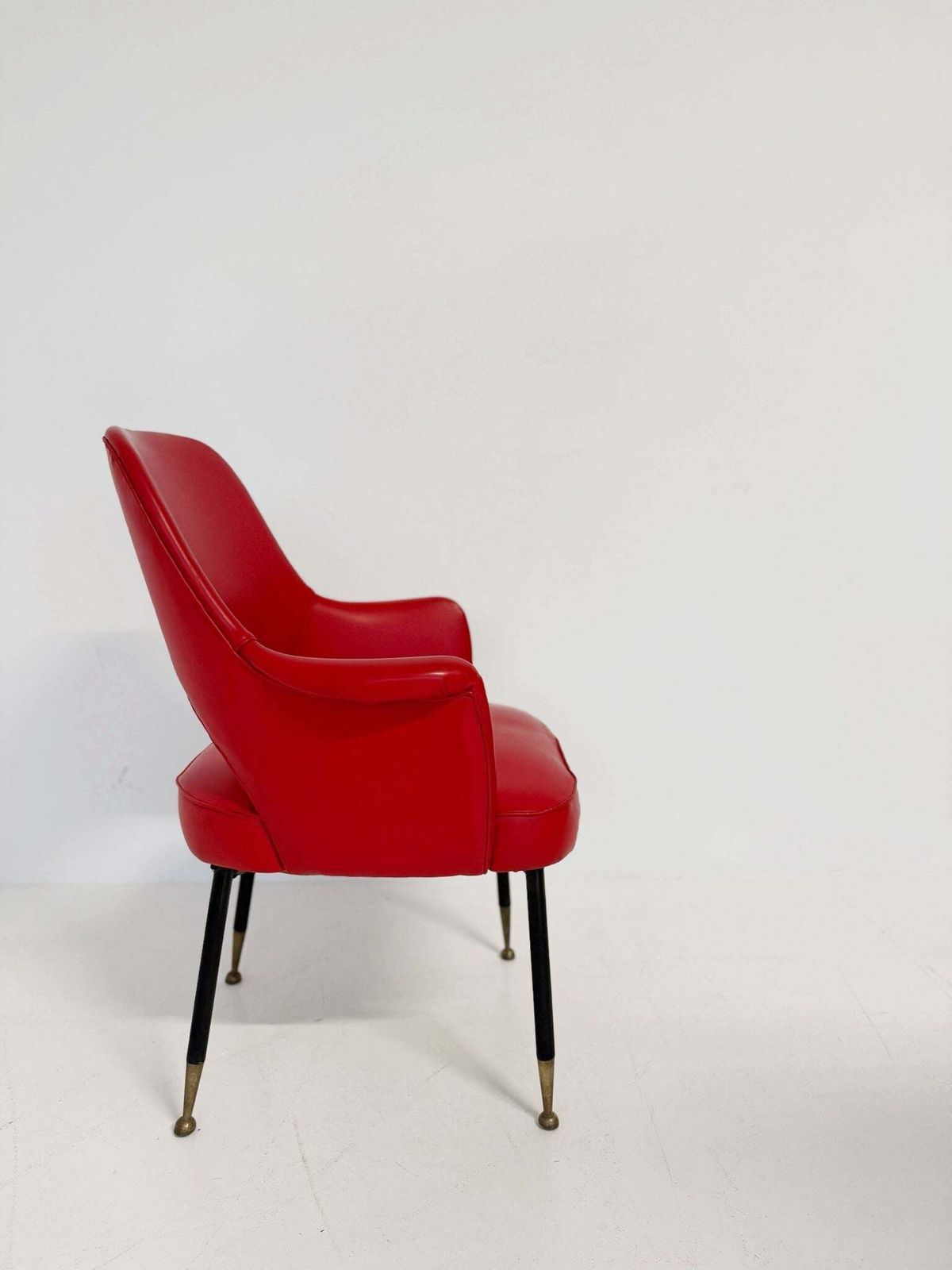 1950s Italian Armchair In Red Vinyl, With A Contoured Back And Open Back. photo Furniture