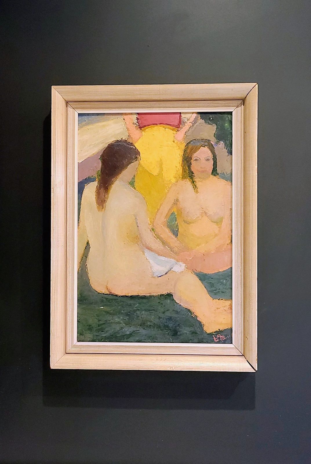Original Vintage Framed Swedish  Mid Century Portrait= Seated Nudes 1945