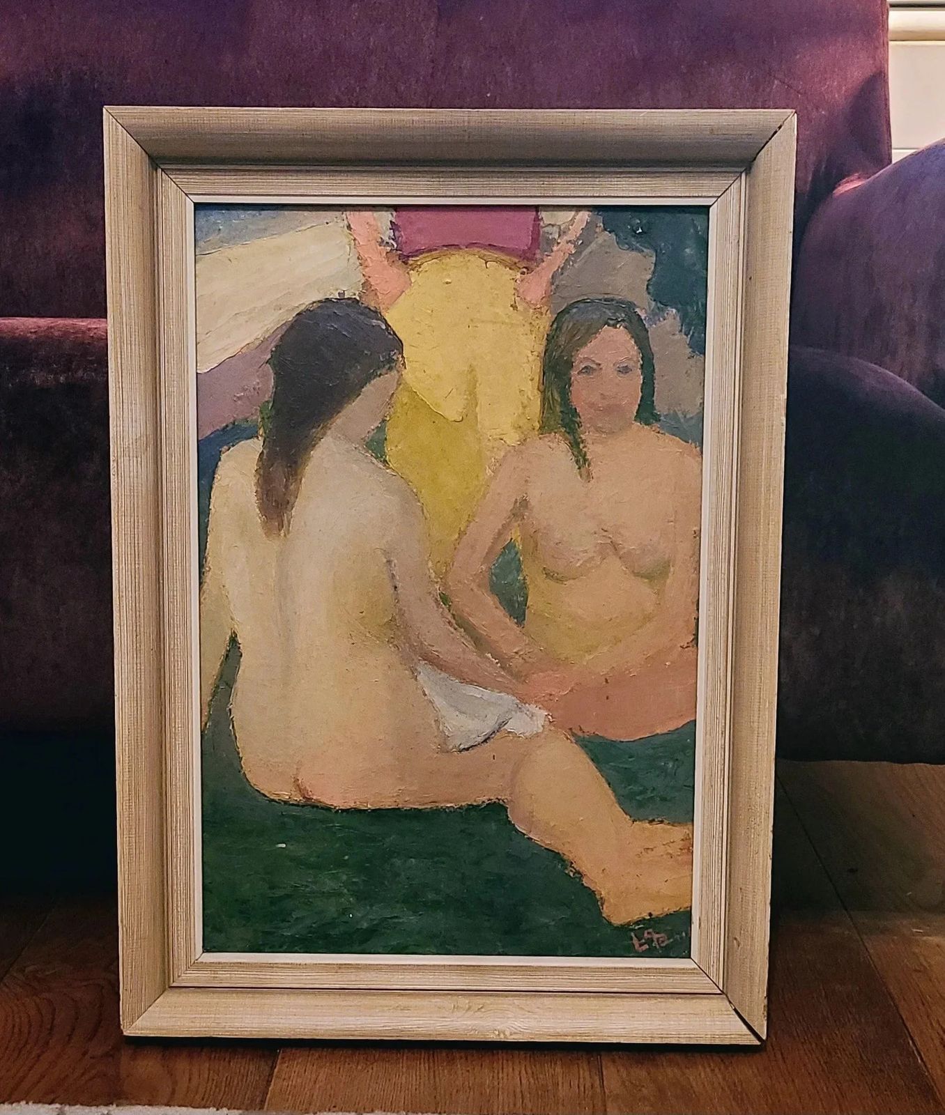 Original Vintage Framed Swedish  Mid Century Portrait= Seated Nudes 1945 photo Art