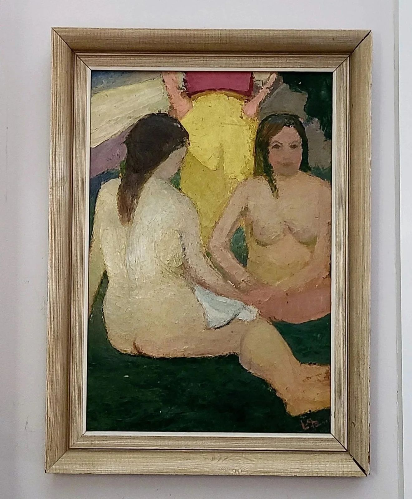 Original Vintage Framed Swedish  Mid Century Portrait= Seated Nudes 1945 photo 510.0