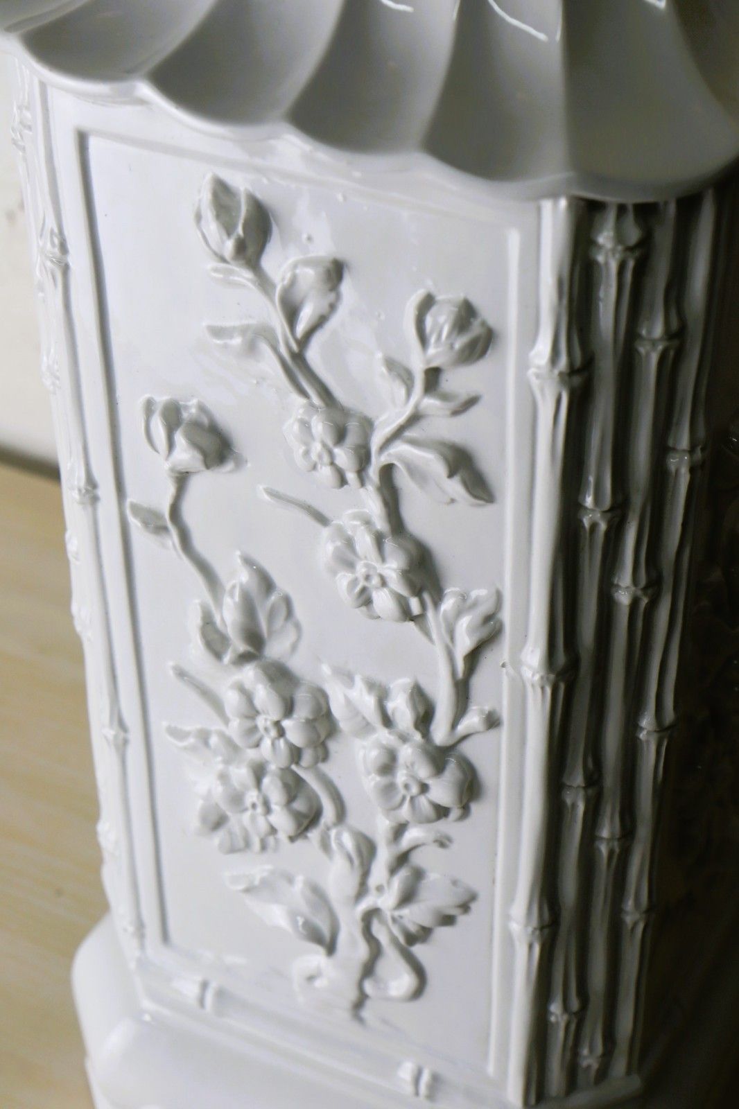 Vintage Table Lamp A Large Italian White Ceramic Lamp Oriental Themed 1970's photo vintage