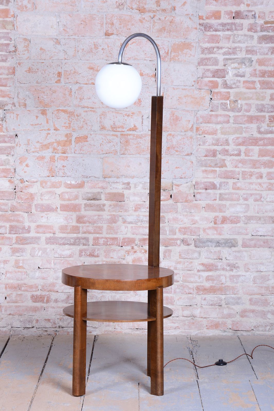 Restored Art Deco Floor Lamp, Beech, Walnut, New Electrification, Czech, 1930s photo furniture