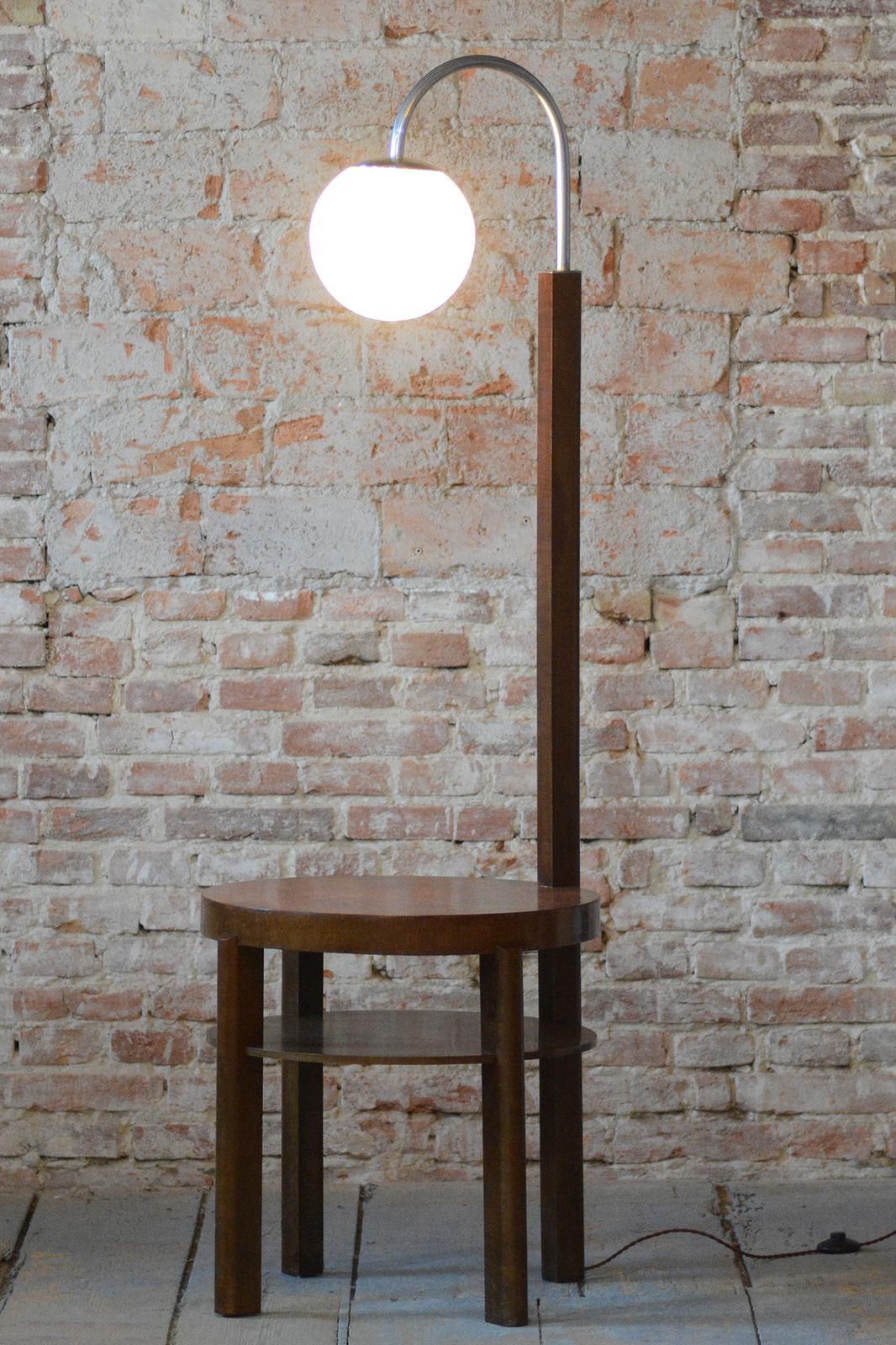 Restored Art Deco Floor Lamp, Beech, Walnut, New Electrification, Czech, 1930s photo Lighting