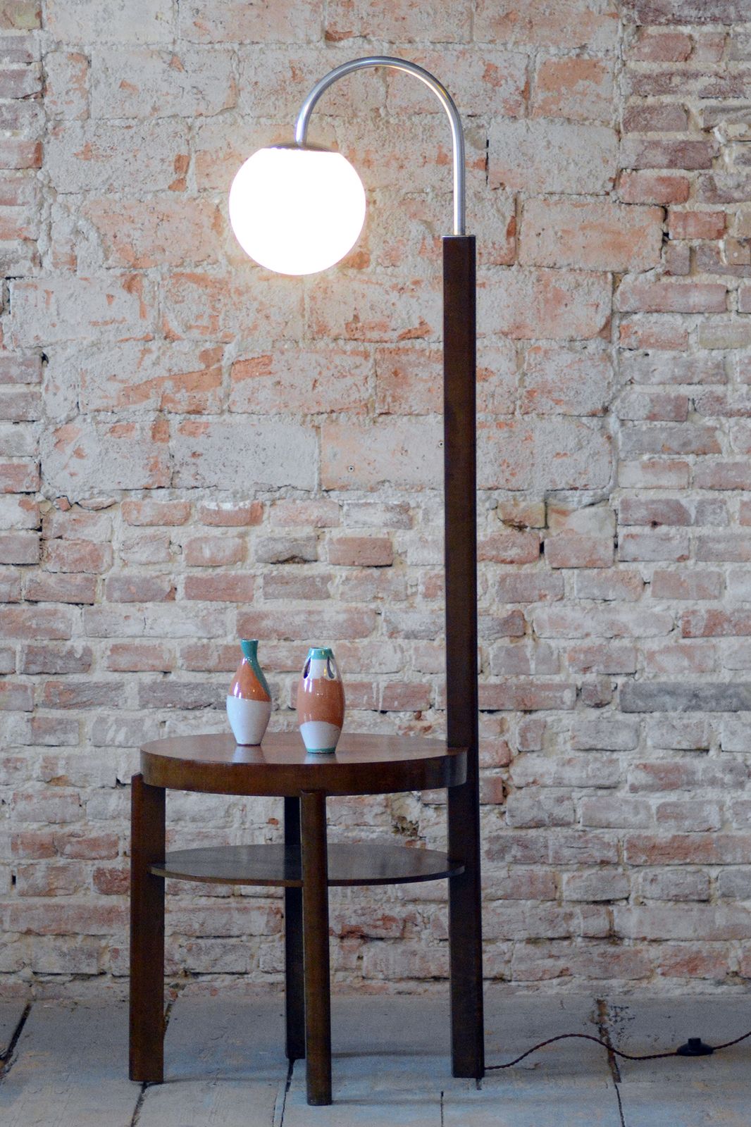 Restored Art Deco Floor Lamp, Beech, Walnut, New Electrification, Czech, 1930s photo buy