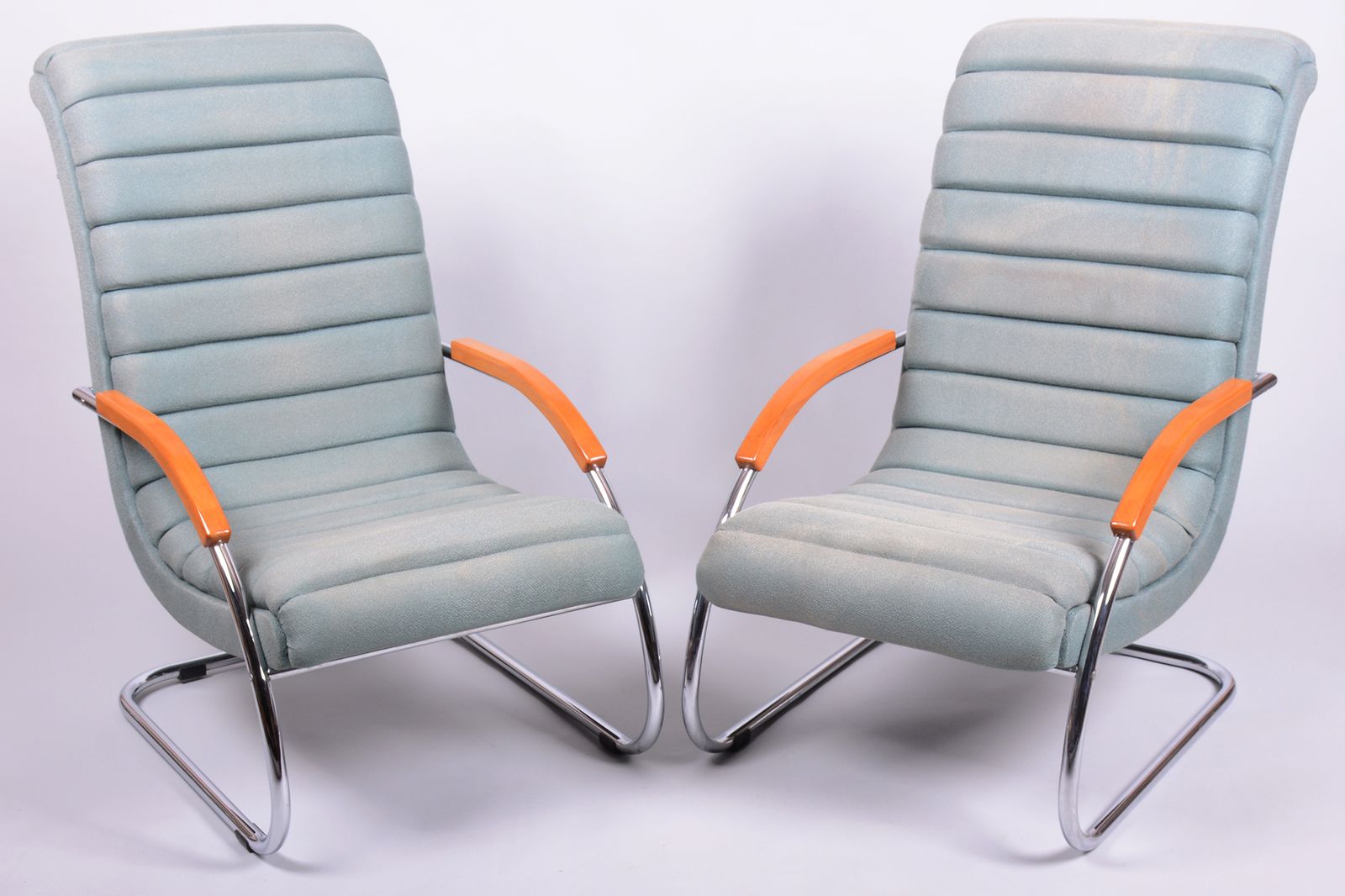 Pair Of Restored Bauhaus Armchairs, By R.Slezak, Model K32, Chrome, Czech, 1930s
