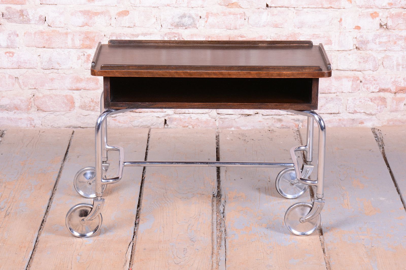 Restored Bauhaus Serving Trolley, By R.Slezák, Oak, Chrome, Czech, 1930s photo furniture