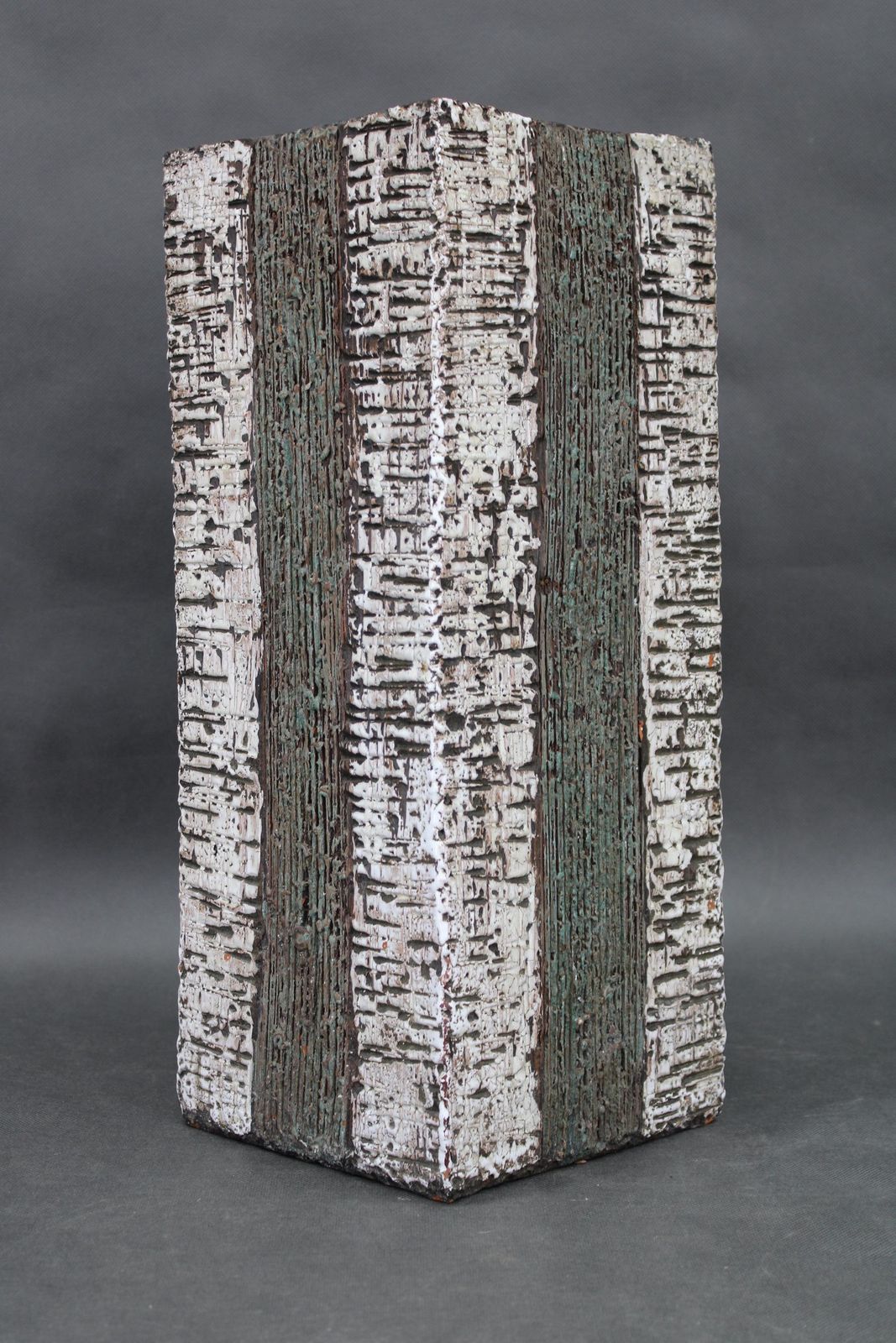 1970s European Brutalist Ceramic Vase – Tall Textured Mid Century Modern Form photo for sale