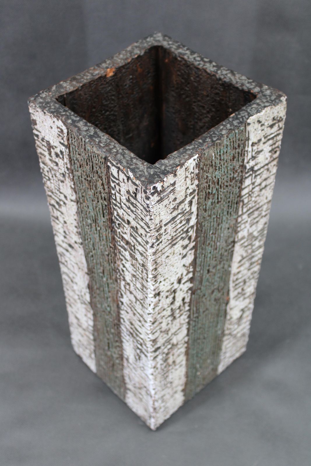 1970s European Brutalist Ceramic Vase – Tall Textured Mid Century Modern Form photo Home Decor