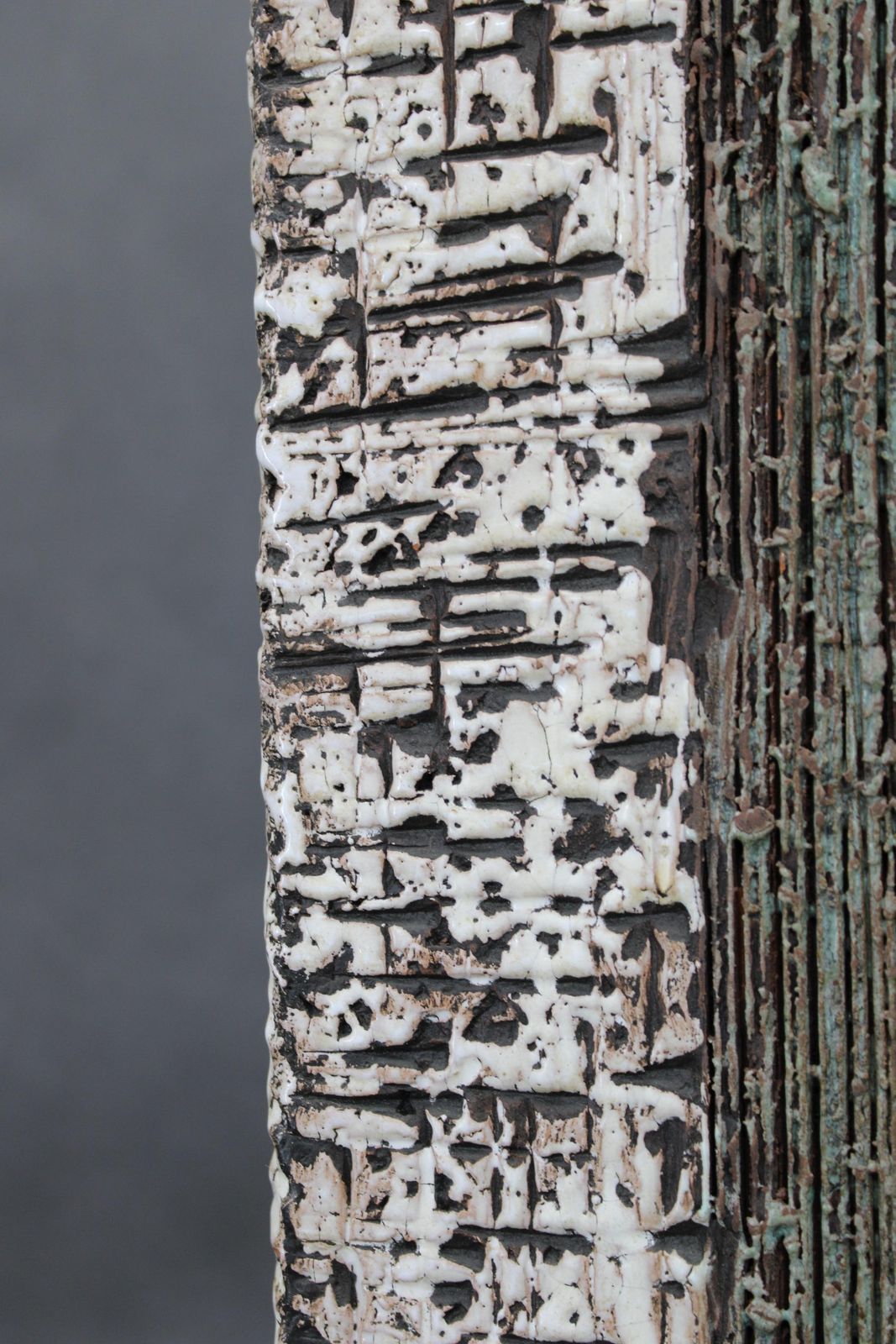 photo for sale 1970s European Brutalist Ceramic Vase – Tall Textured Mid Century Modern Form
