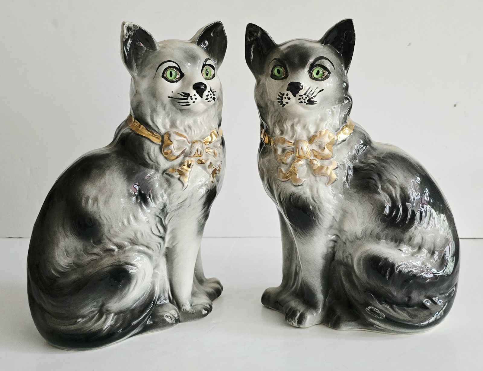 A Pair Of Antique Bo'ness Scottish Ceramic Mantle Cats.