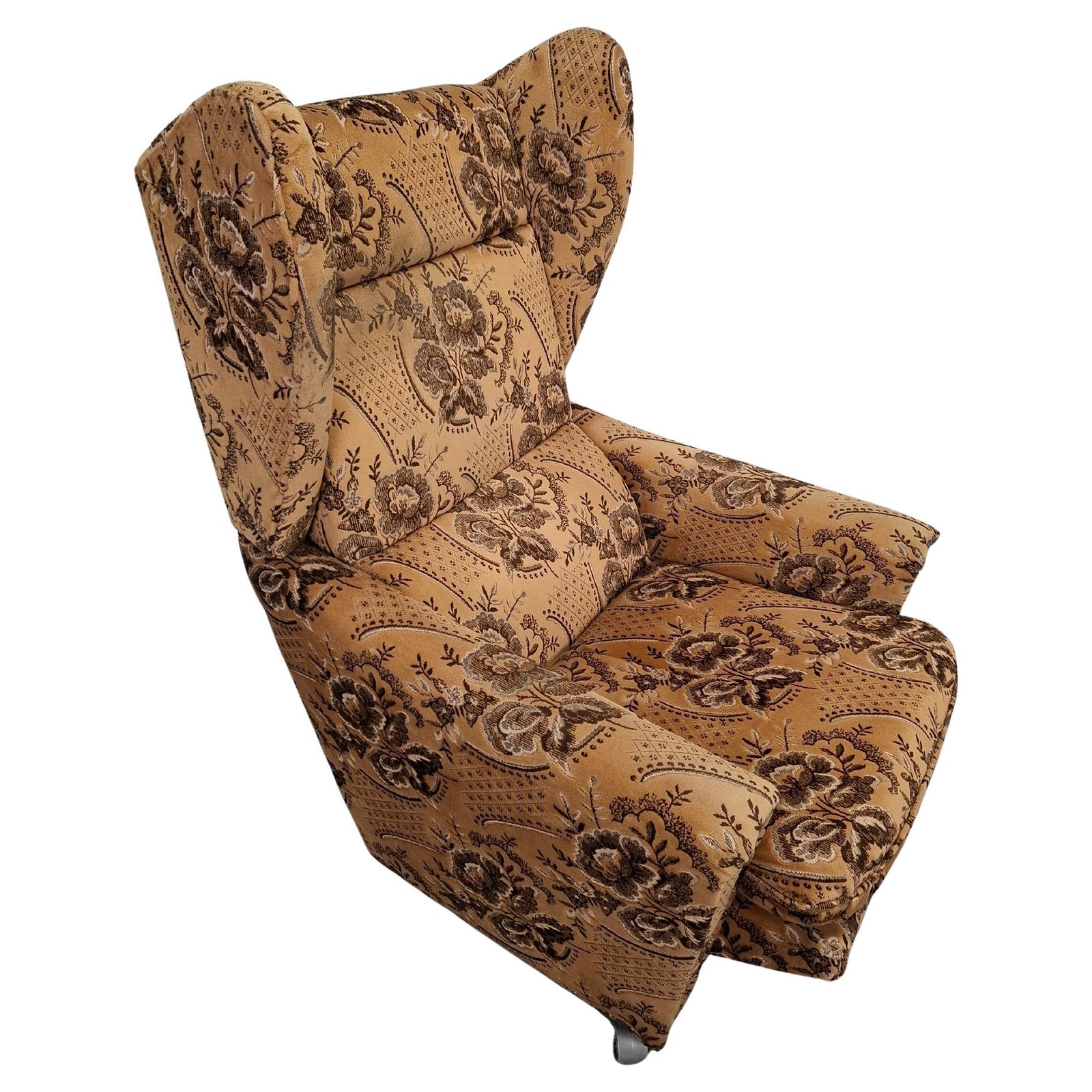 Mid Century Czechoslovak Plush Wingback Recliner Chair, 1970s
