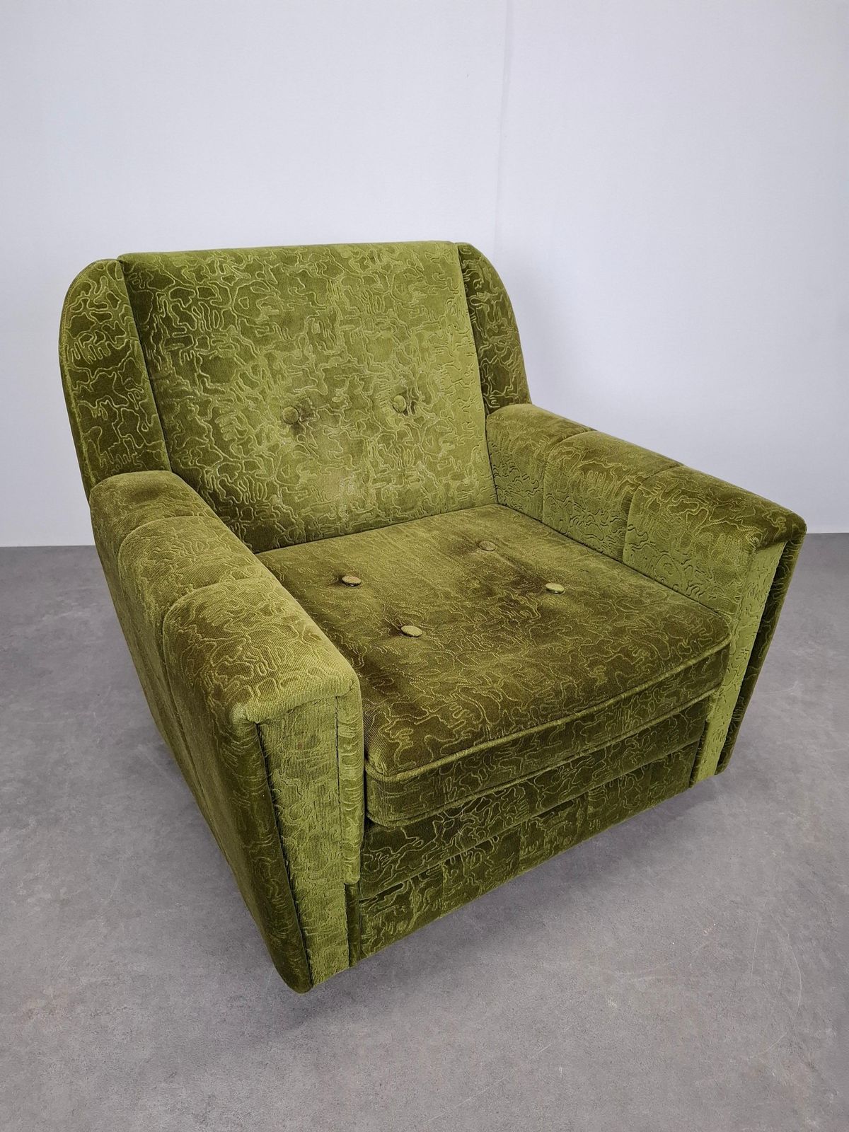 Mid Century Czechoslovak Green Plush Armchair, 1970s photo furniture