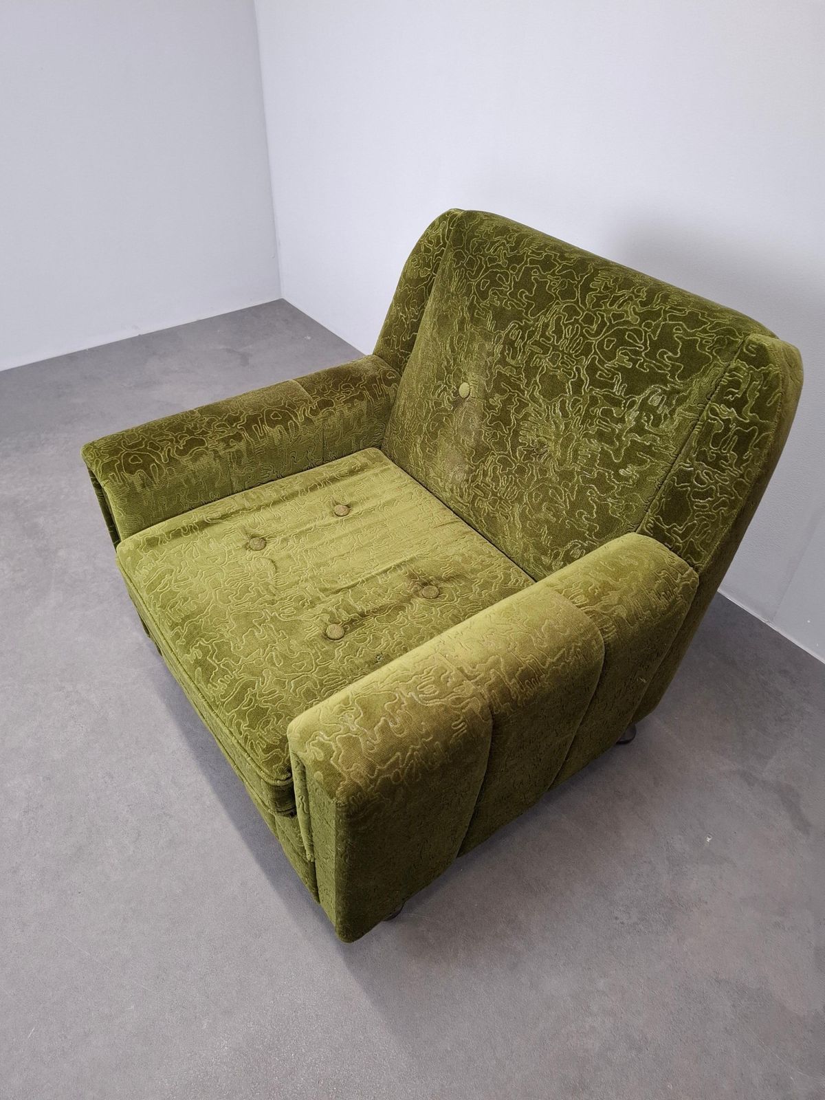Mid Century Czechoslovak Green Plush Armchair, 1970s photo 616.0