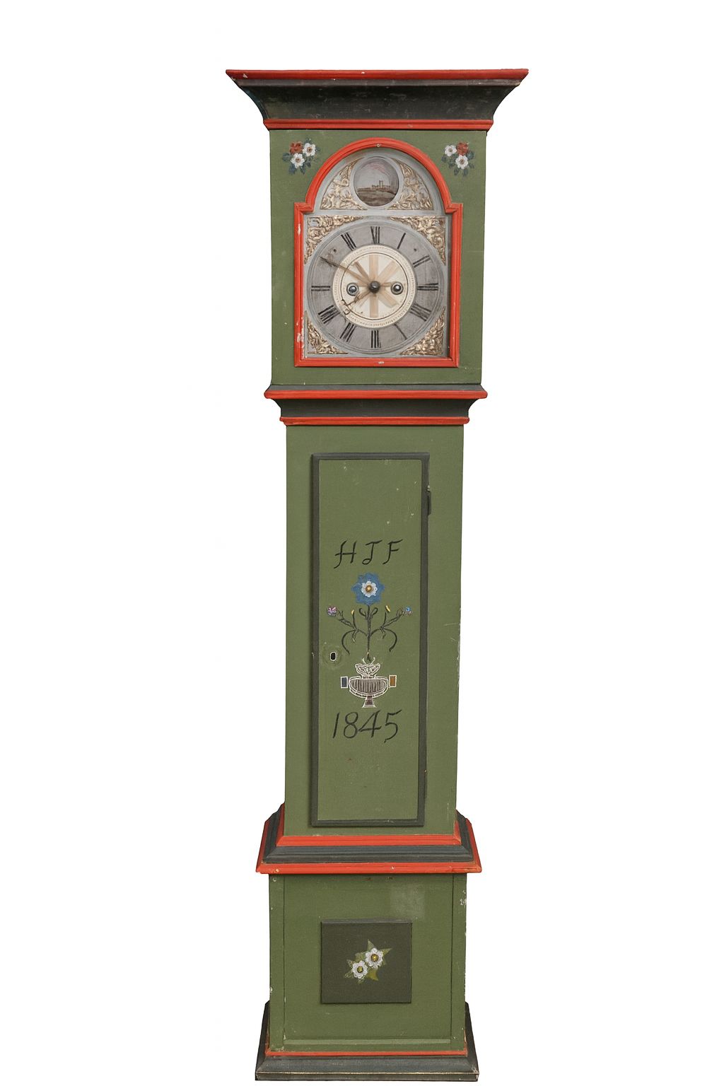 19th Century Scandinavian Folk Art Painted Mora Longcase Clock (1845)