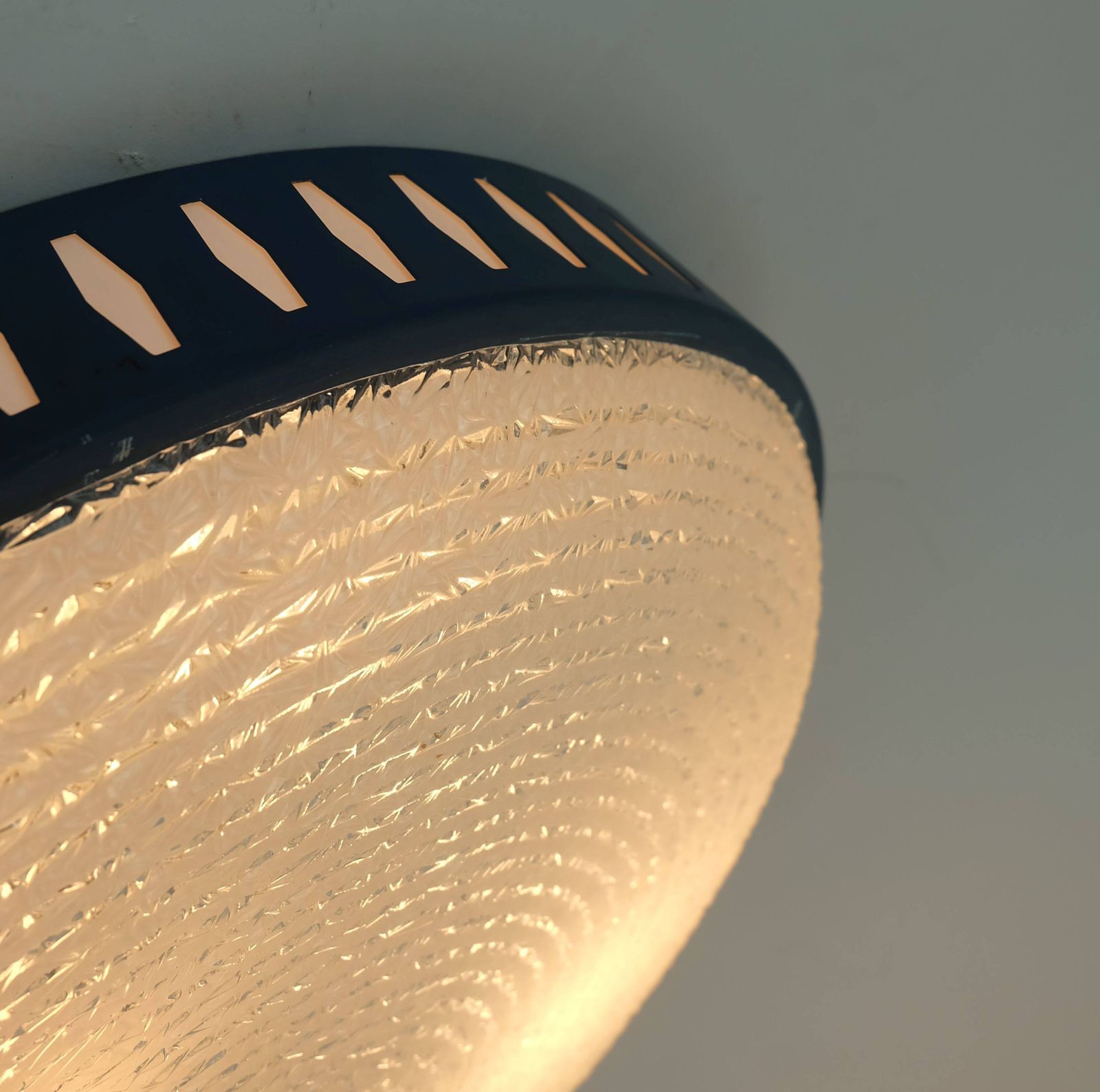 Rare And Large Hillebrand Ceiling Light From The 1960s, In Textured Glass And Blue Metal Frame. photo furniture