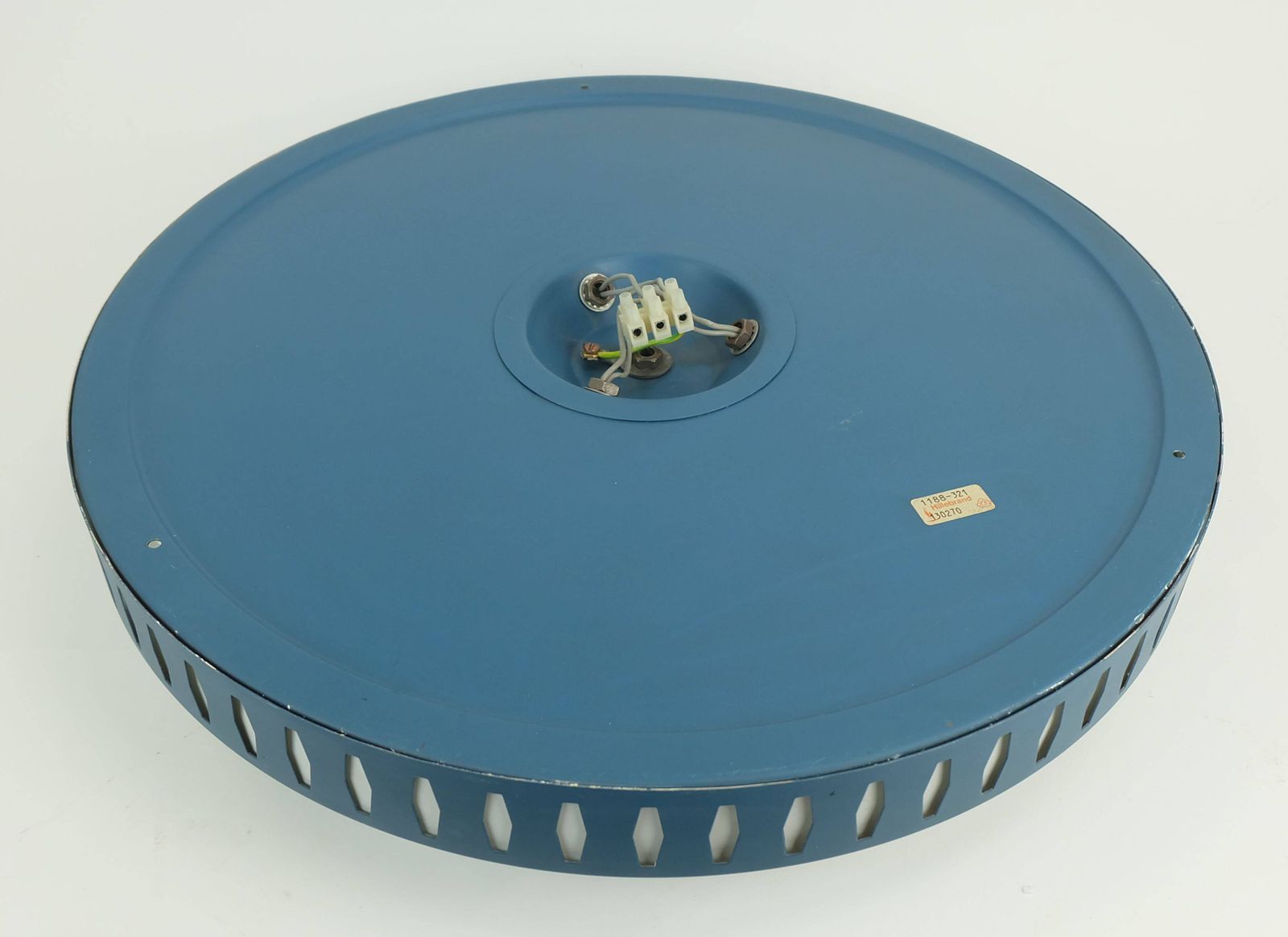 Rare And Large Hillebrand Ceiling Light From The 1960s, In Textured Glass And Blue Metal Frame. photo 691.0