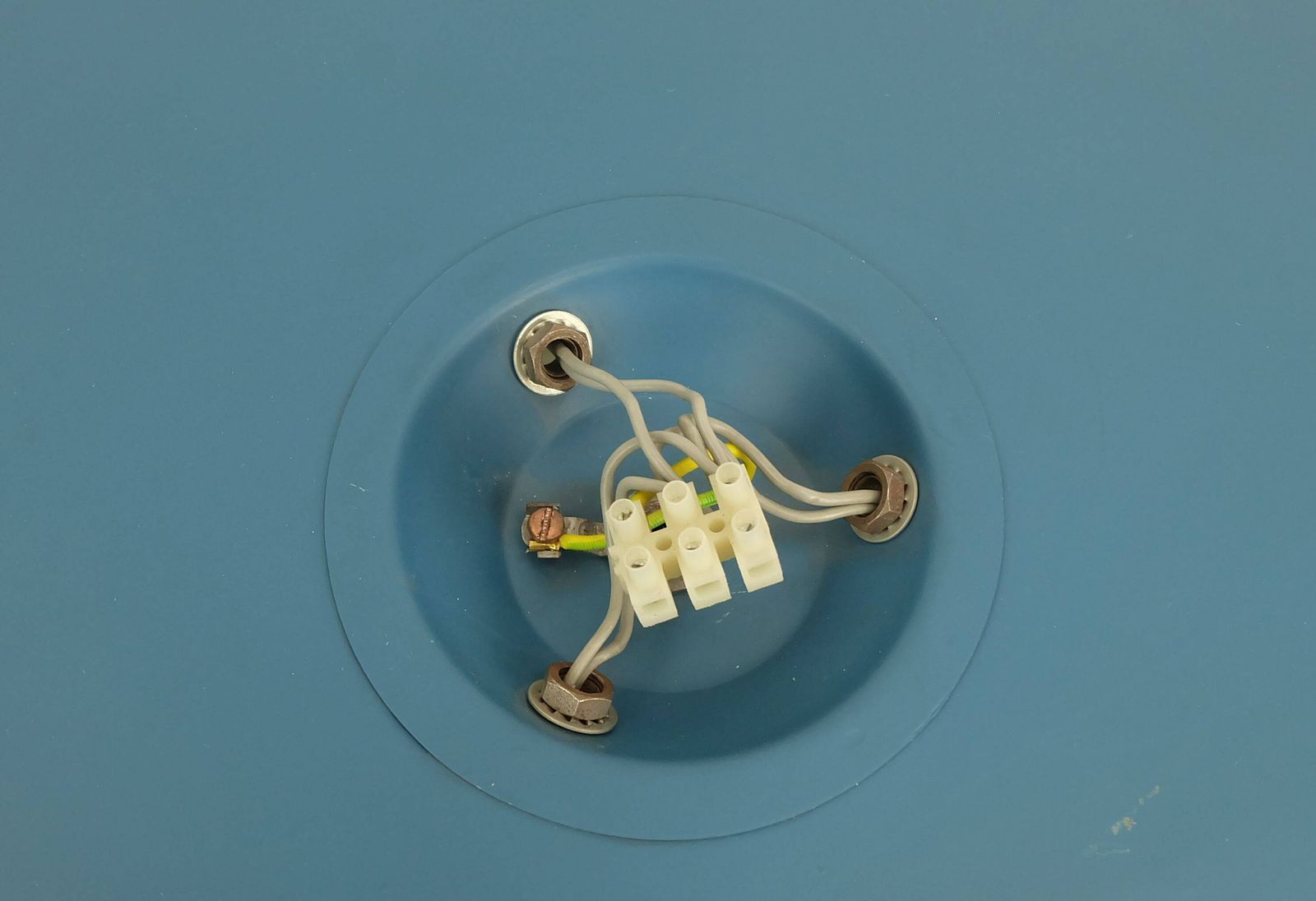 Rare And Large Hillebrand Ceiling Light From The 1960s, In Textured Glass And Blue Metal Frame. photo vinterior