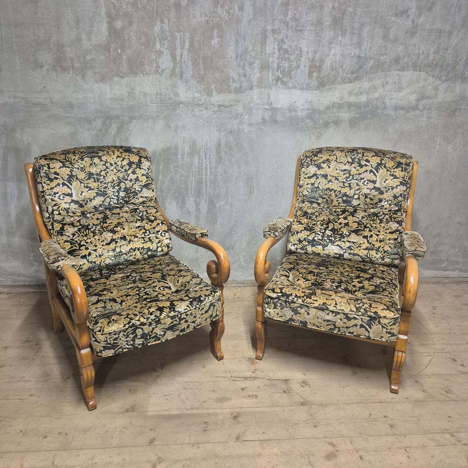 Pair Of Wooden Armchairs With Curved Arms, Czechoslovakia, 1940s–1950s