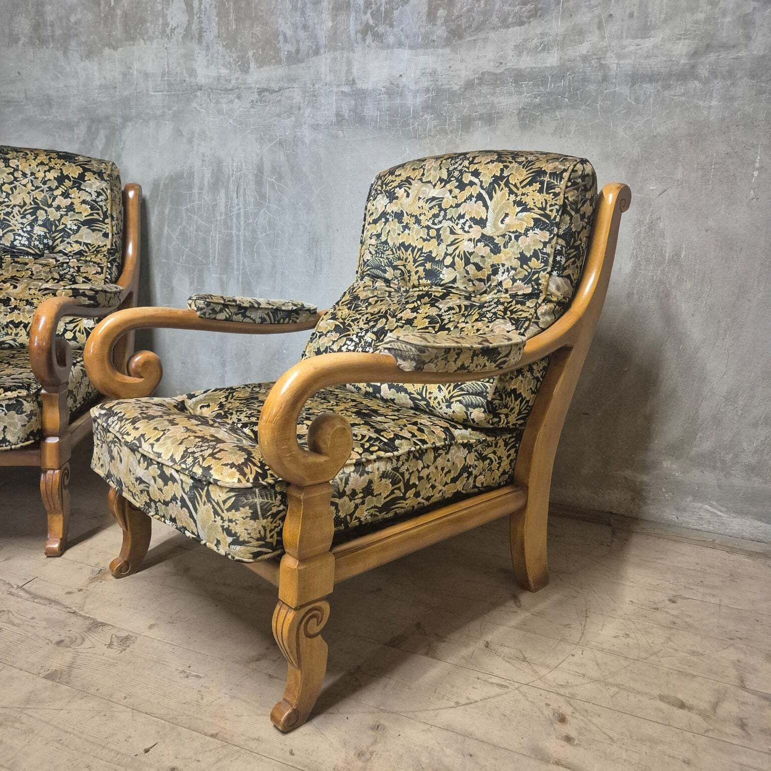 Pair Of Wooden Armchairs With Curved Arms, Czechoslovakia, 1940s–1950s photo buy