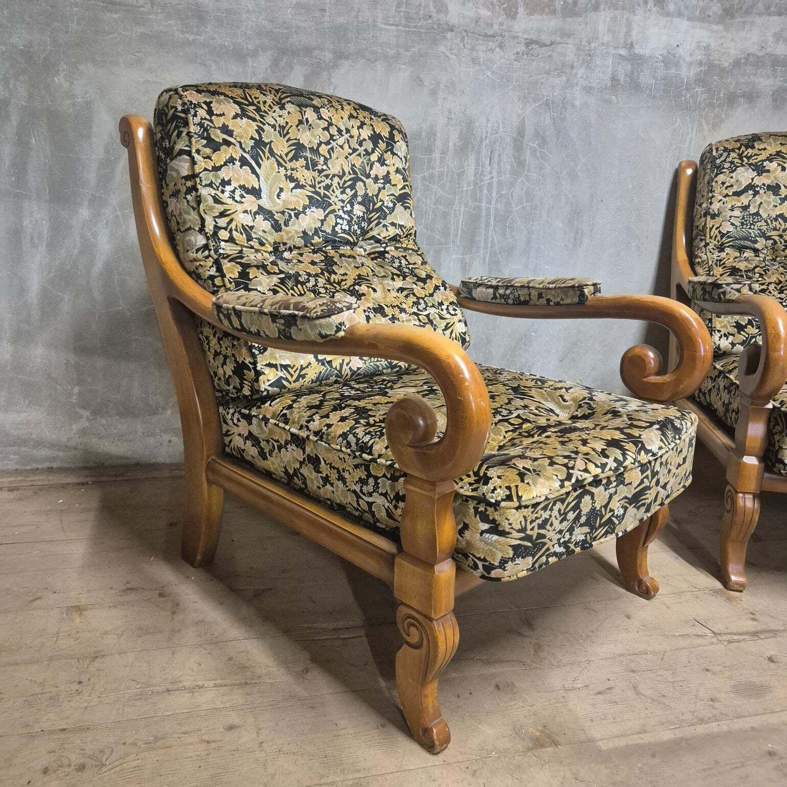 Furniture Pair Of Wooden Armchairs With Curved Arms, Czechoslovakia, 1940s–1950s photo