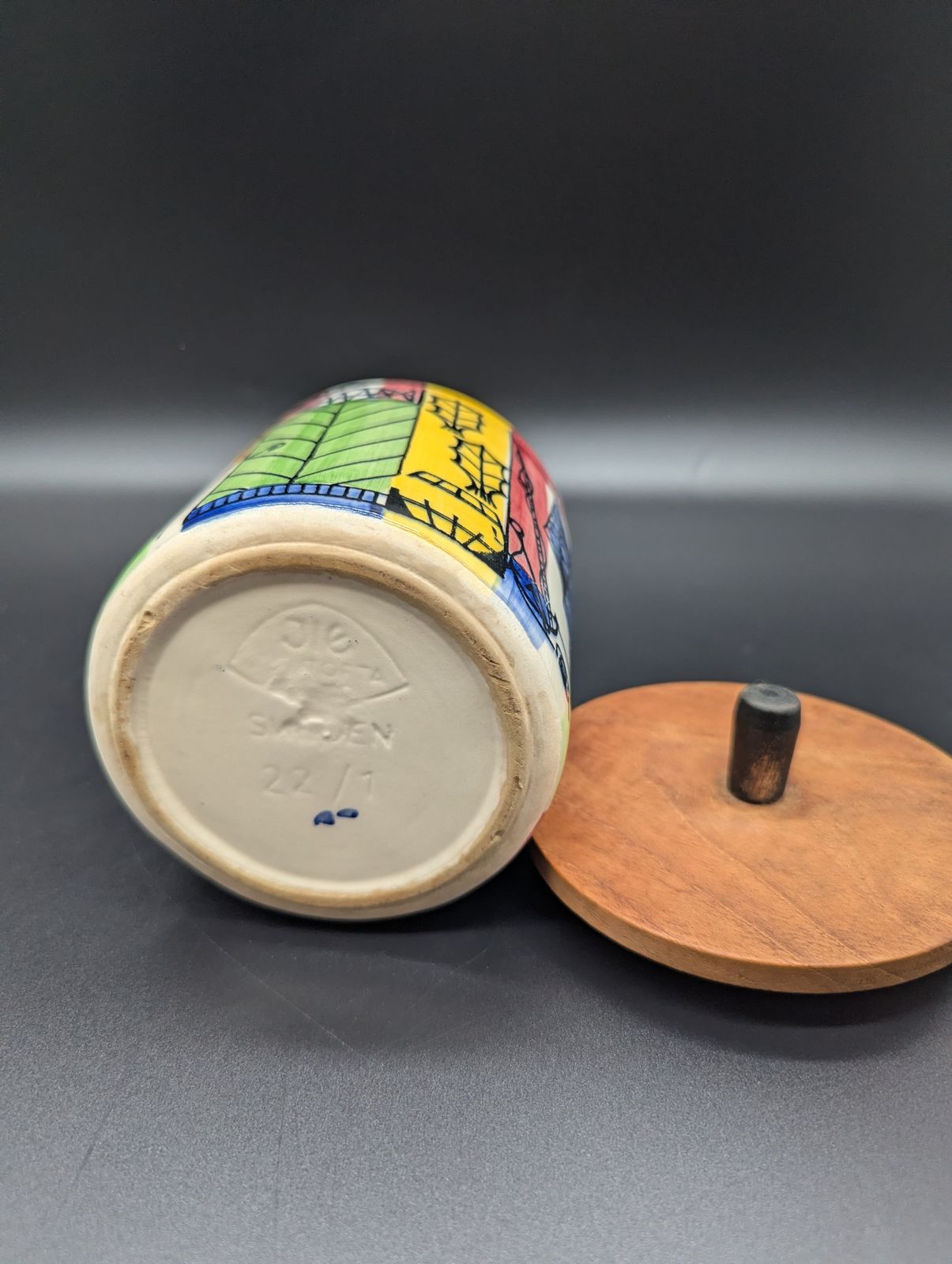375.0 Set Of Five “Vår Lilla Stad / Our Small Town” Kitchen Canisters – Anita Nylund For Jie Gantofta, Sweden (1950s–60s) photo