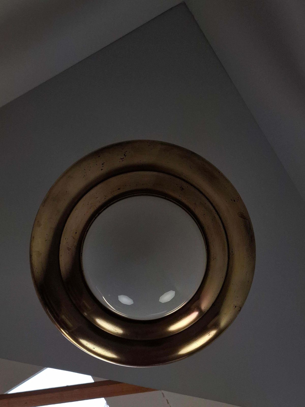 photo vinterior 1920 Czechoslovak Art Deco Brass And Opaline Glass Pendant Lamp, Napako 13443