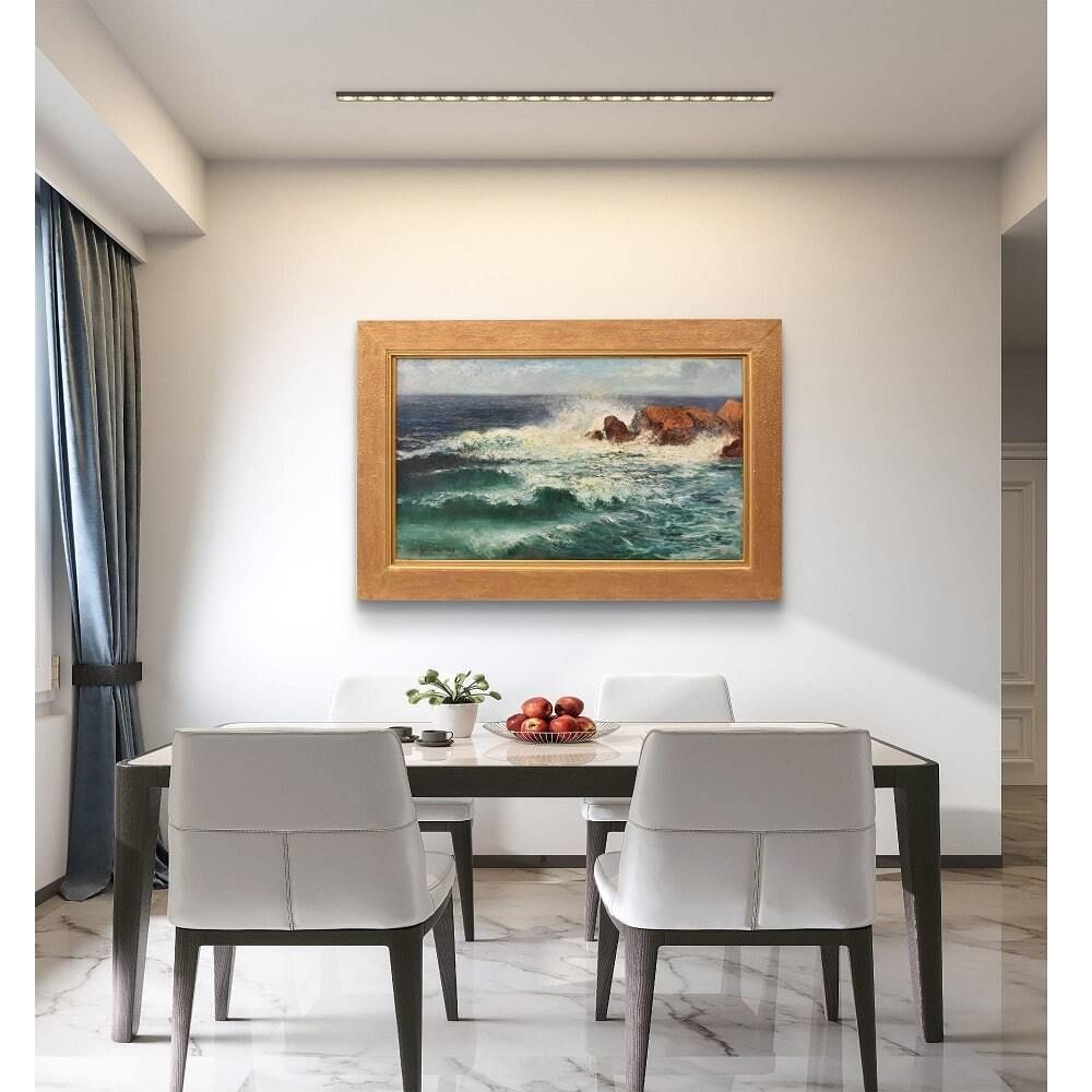 Art Deco Painting, Léon Galand, Marine, Seascape, Waves And Rocks, 20th Century photo furniture