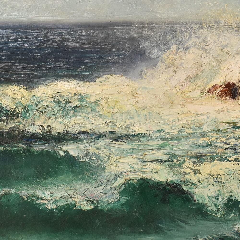 Art Deco Painting, Léon Galand, Marine, Seascape, Waves And Rocks, 20th Century photo 2800.0