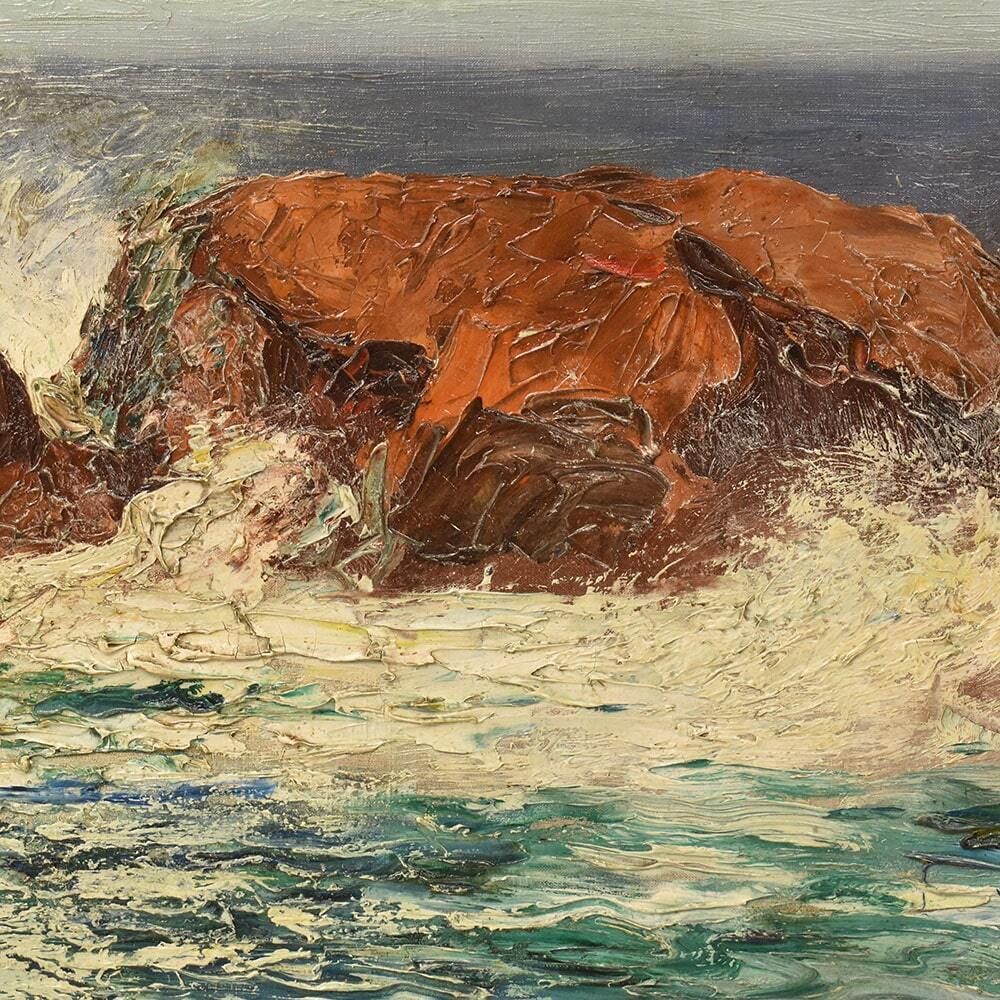 Art Deco Painting, Léon Galand, Marine, Seascape, Waves And Rocks, 20th Century photo vinterior