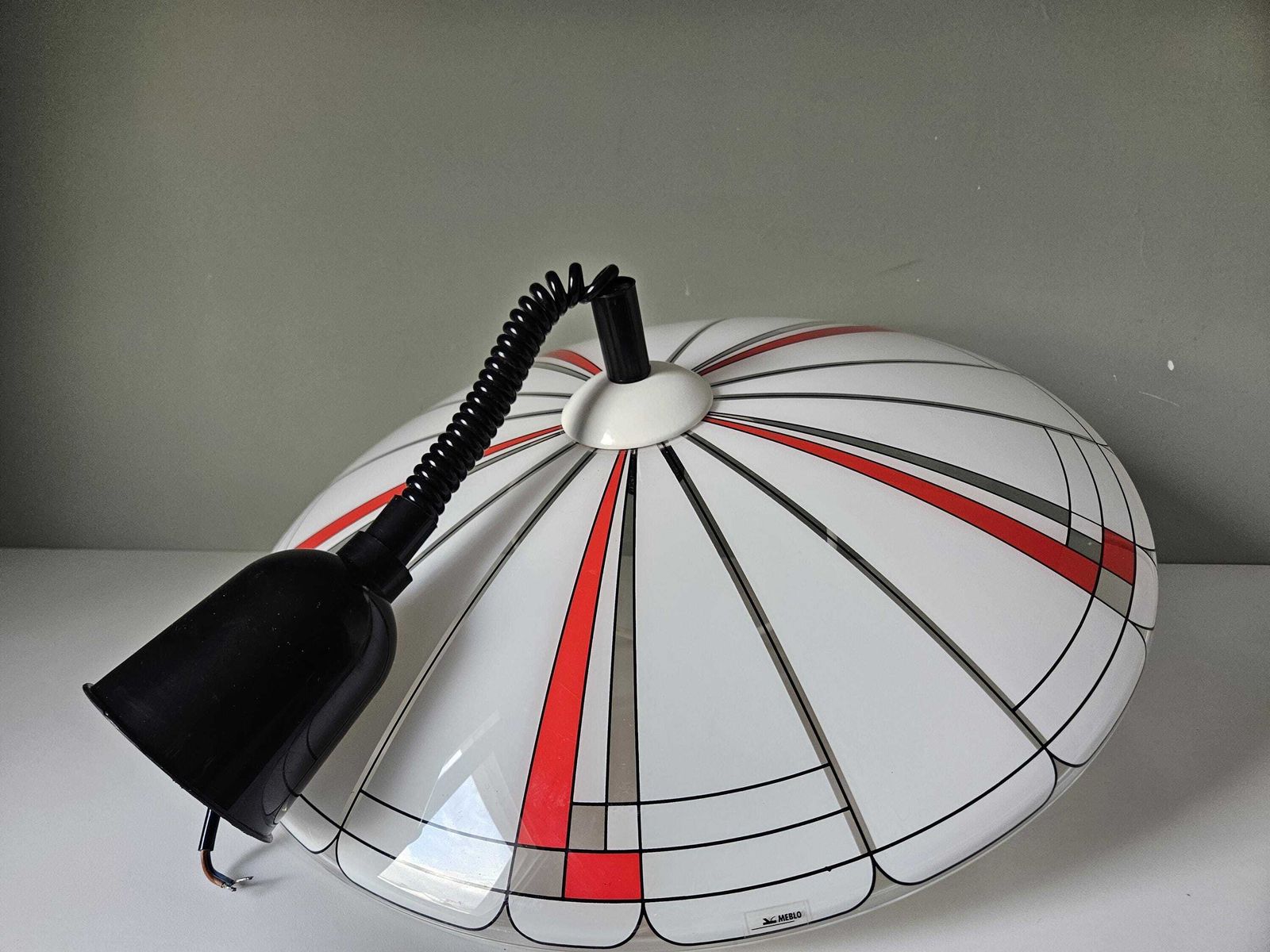Vintage Pendant Lamp – Red & Black Geometric Design photo furniture