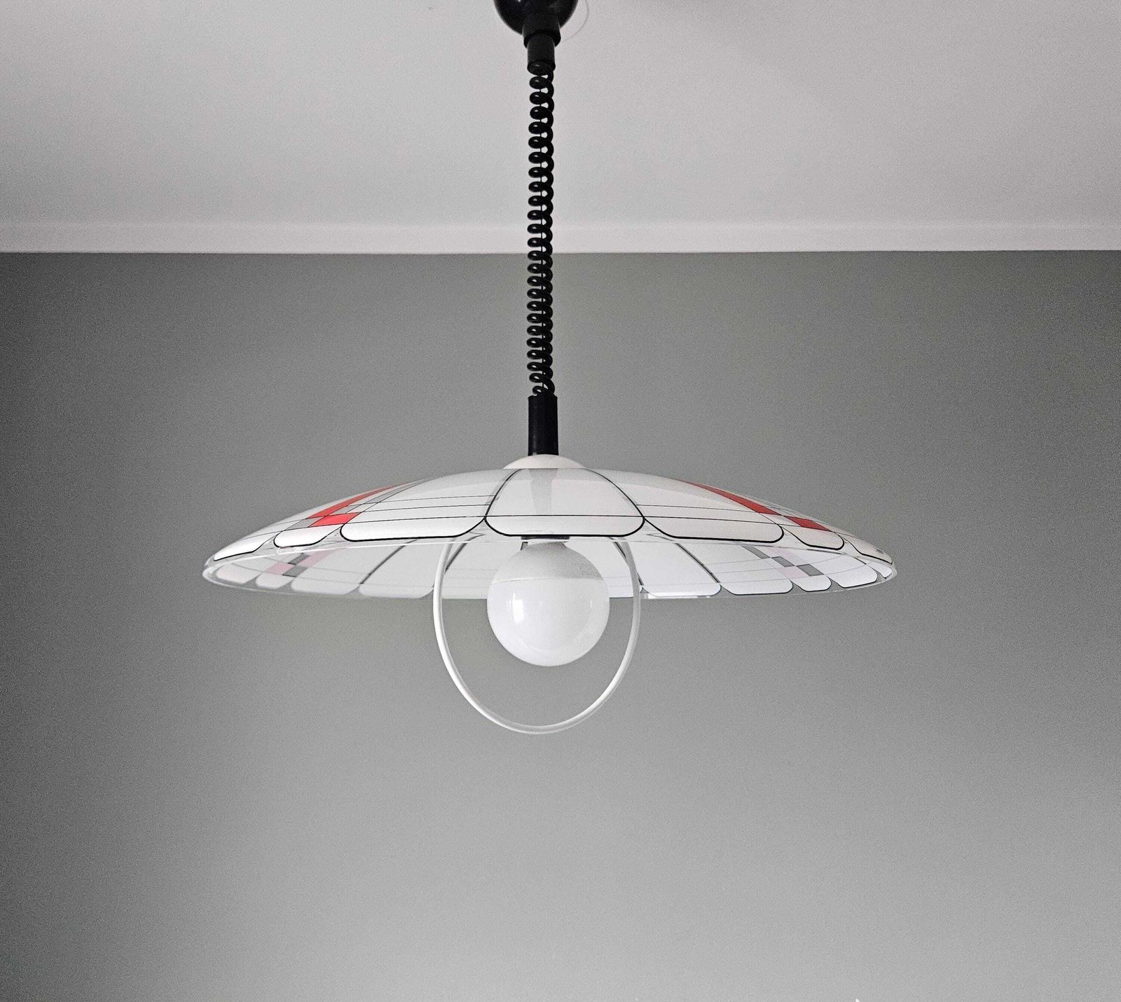 137.0 Vintage Pendant Lamp – Red & Black Geometric Design photo