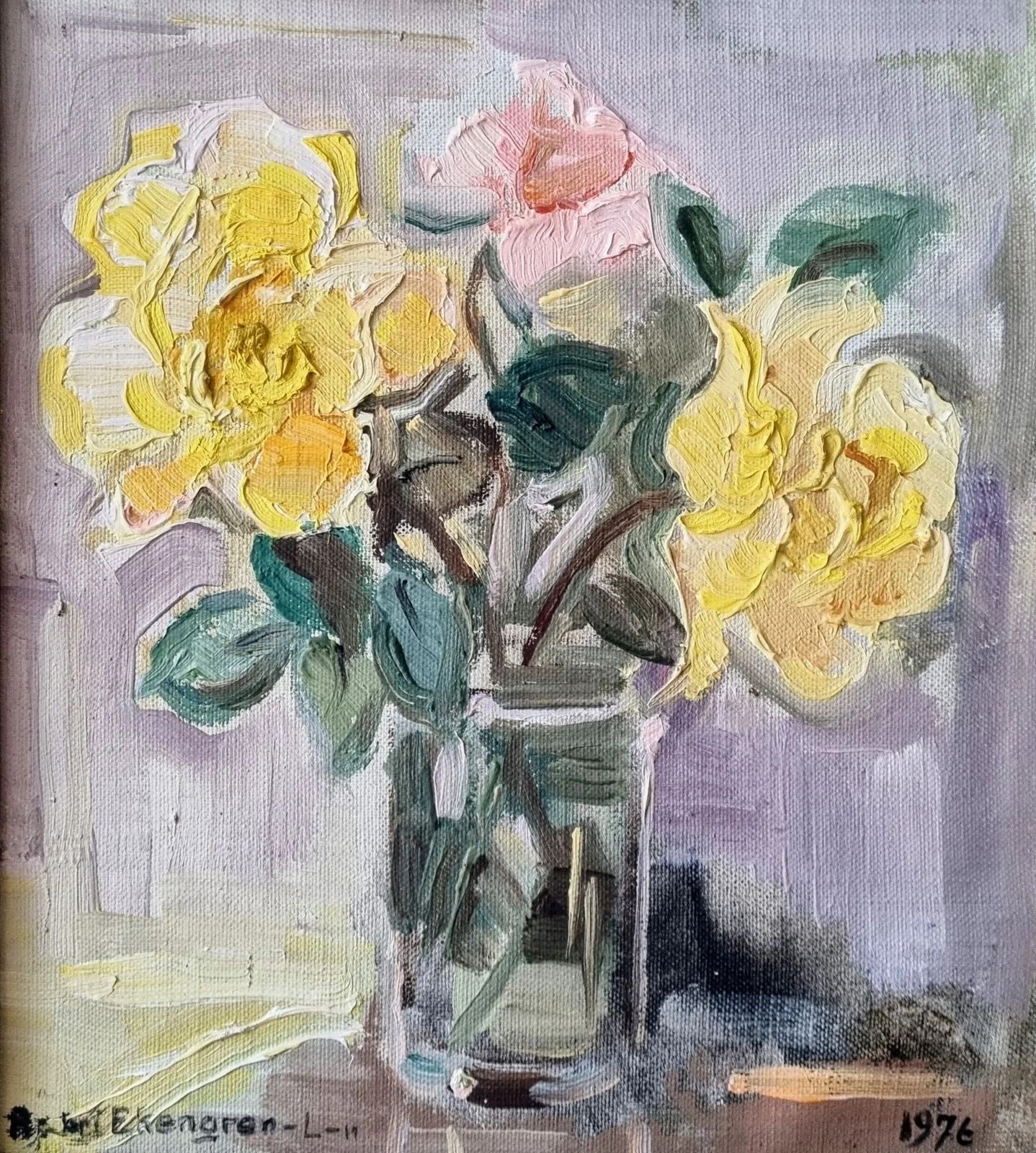 Original Framed Vintage Mid Century Swedish Floral Study Delicate Roses  Astri Ekengren  Larsson (1898 1980) photo furniture