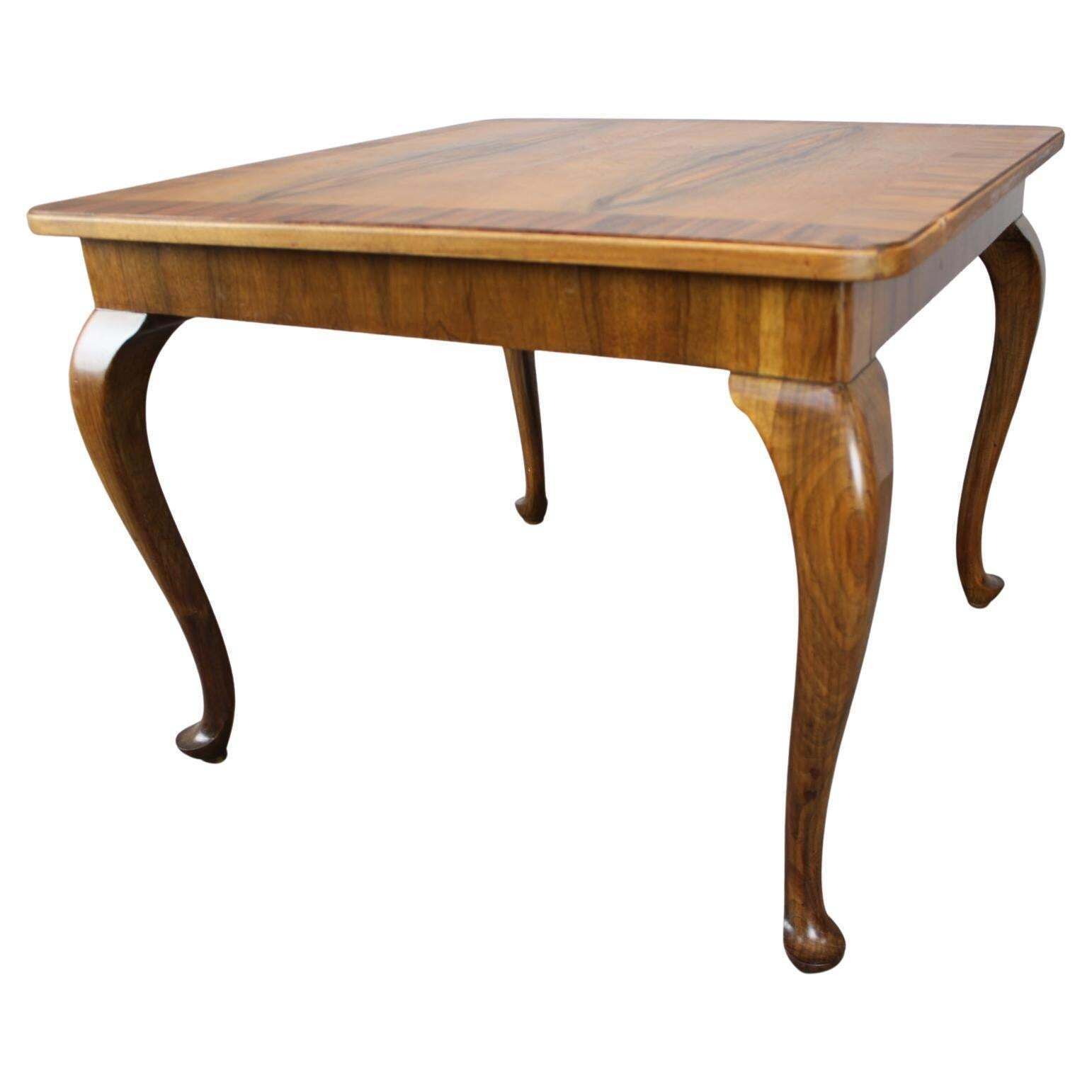 1930s European Art Deco Walnut Veneer Square Coffee Side Table With Restored Oil