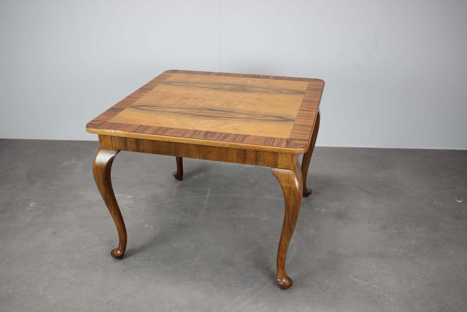 1930s European Art Deco Walnut Veneer Square Coffee Side Table With Restored Oil photo vintage