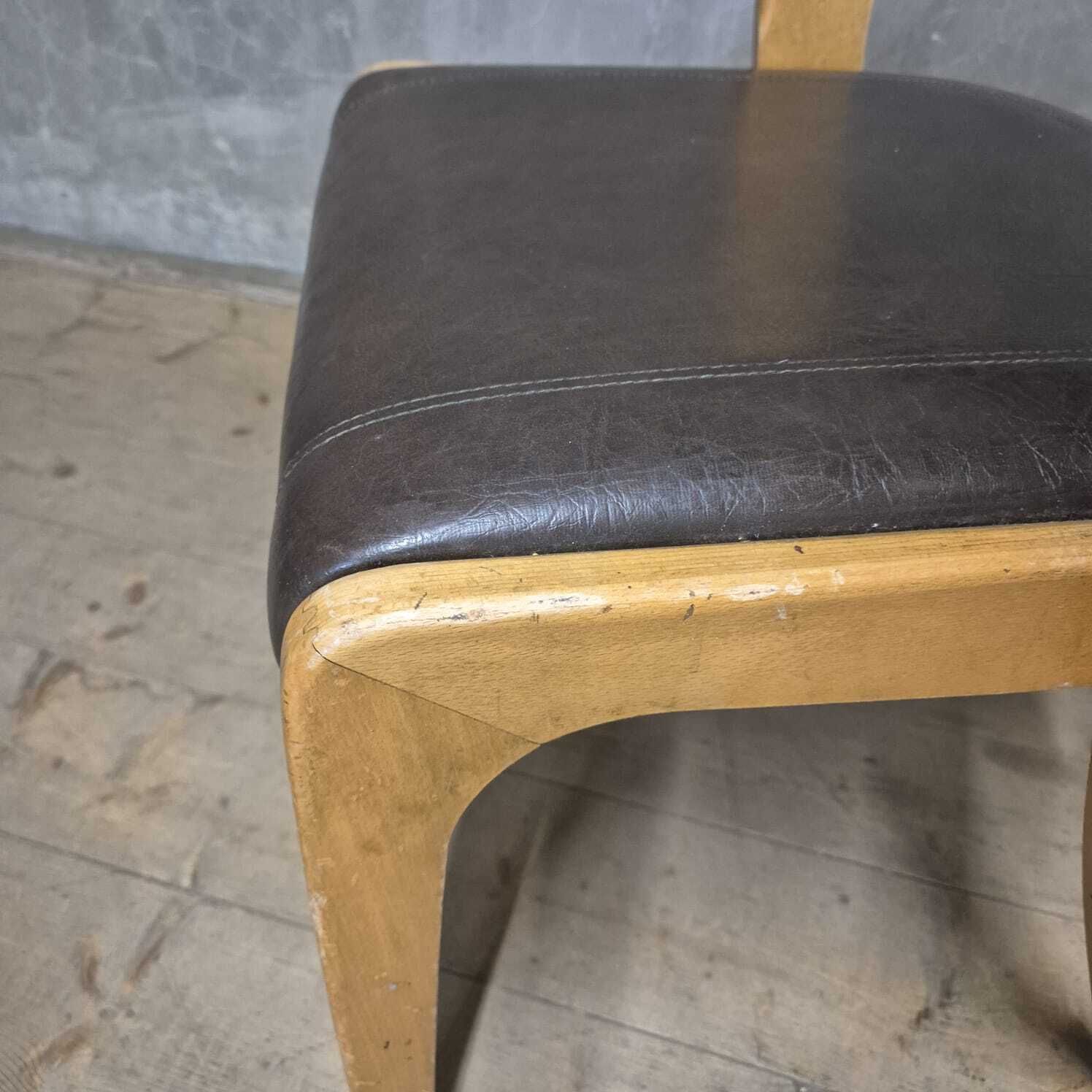 Vintage Curved Back Dining Chair, Wood & Leatherette, Czechoslovakia, 1970s photo furniture