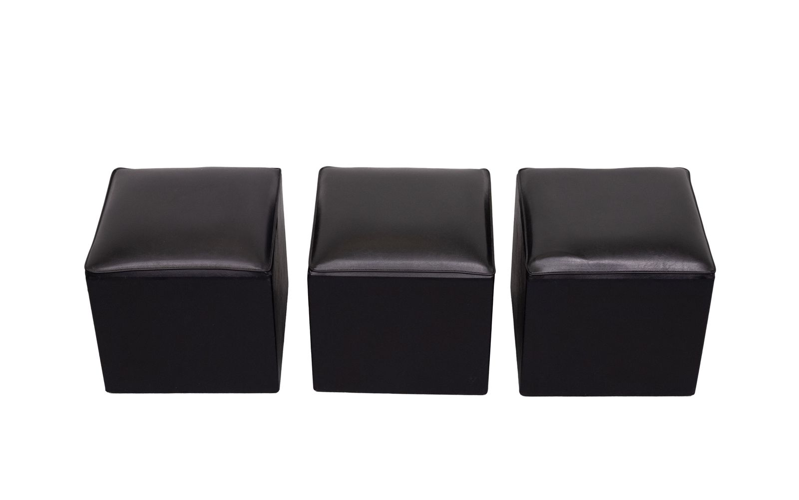 Set Of 3 Black Faux Leather Cube Ottomans 1960s Holland photo furniture