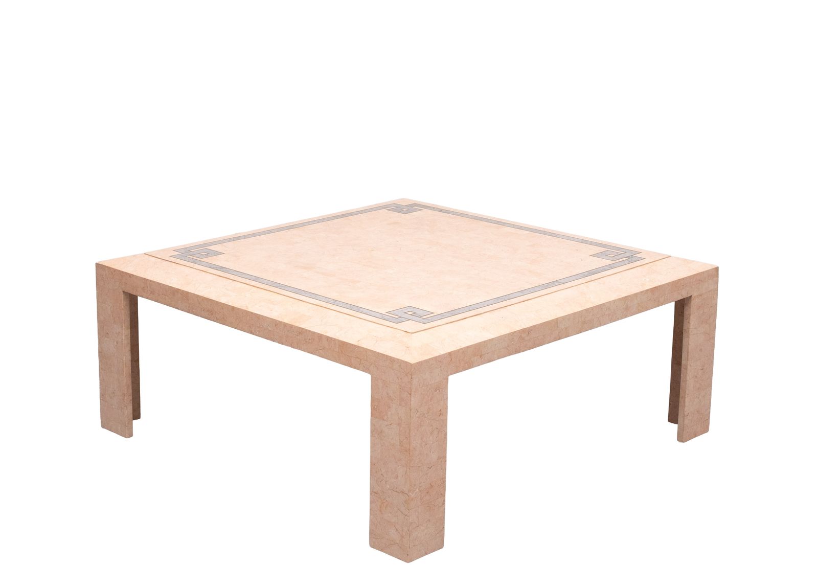 Robert Marcius Pink Tessellated Marble And Brass Inlay Coffee Table 1970s photo for sale