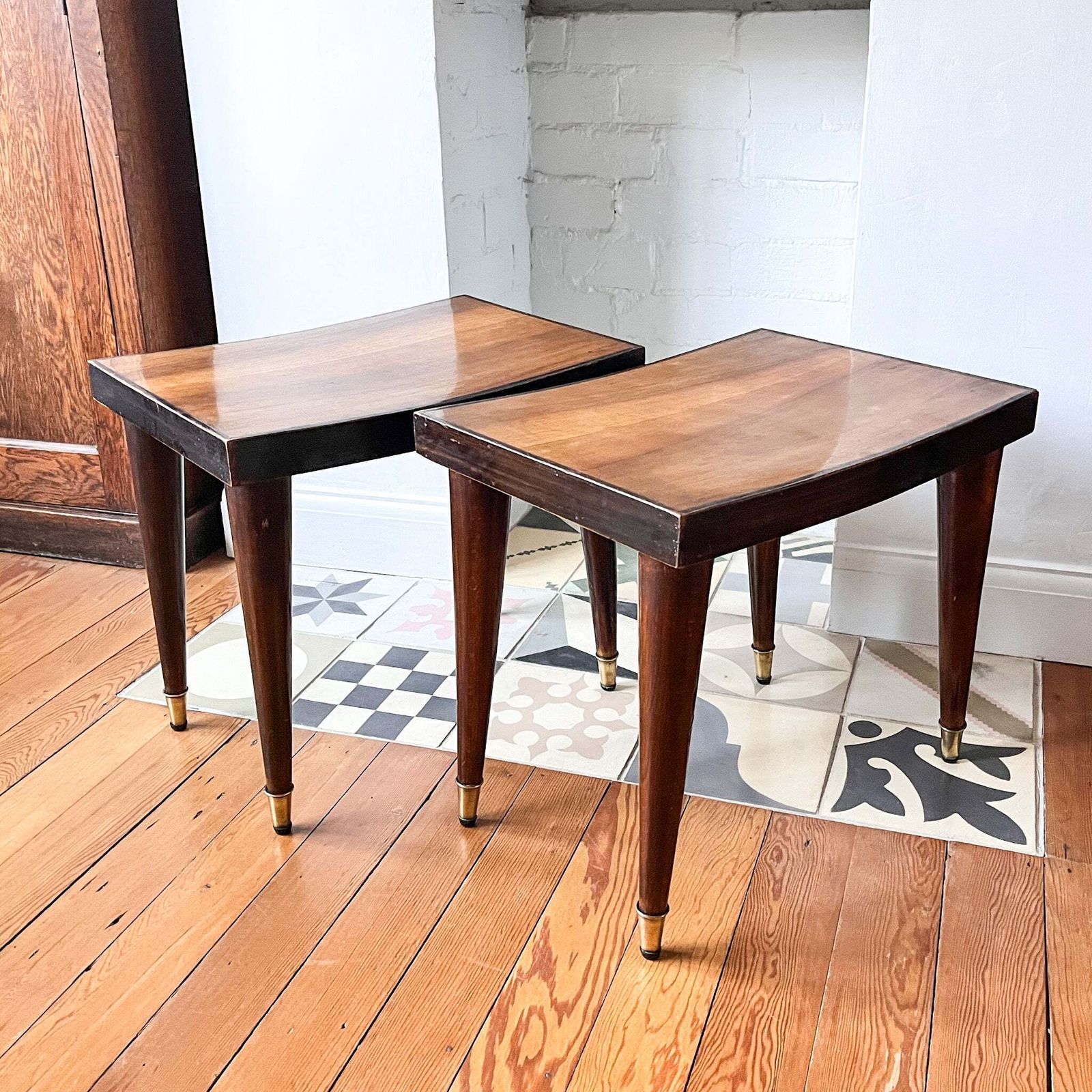 Pair Of Italian Mid Century Side Tables / Stools photo vinterior